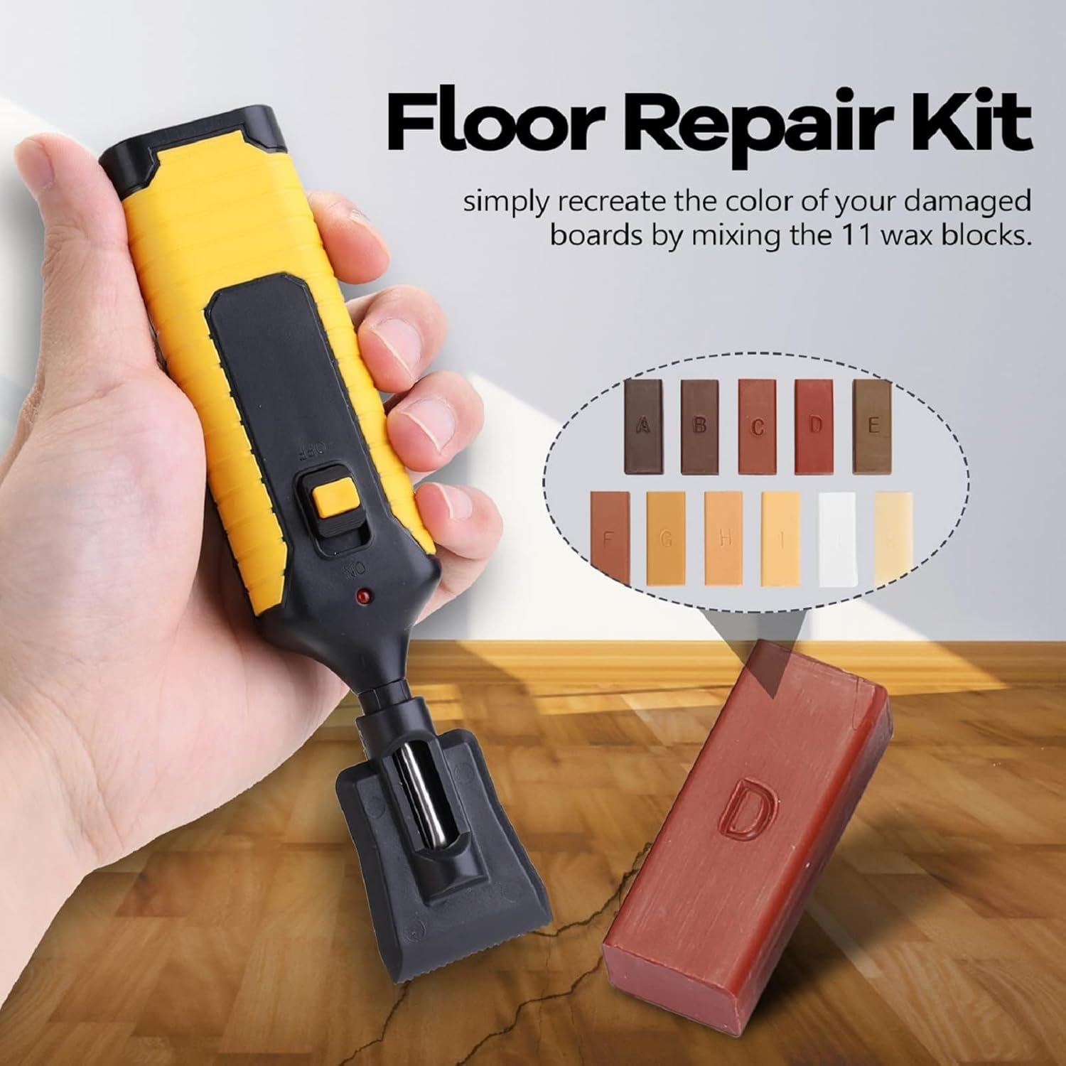 Wood Floor and Furniture Repair Kit, Touch up for Scratches, Stain, Crack, Hole with Melting Tool, 11 Colors Repair Wax Sticks for Repair and Covering of Wooden Floor, Table, Carpenter, Bedpost image number 2