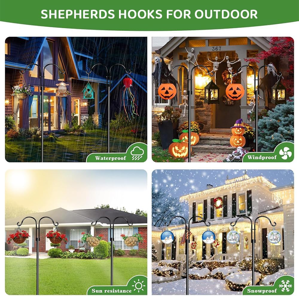 Double Shepherd Hooks for Outdoor &ndash; Heavy Duty Bird Feeder Pole with 5-Prong Base for Hanging Bird Feeders, Hummingbird Feeders, Lanterns, Plant Baskets, Garden Decoration image number 5