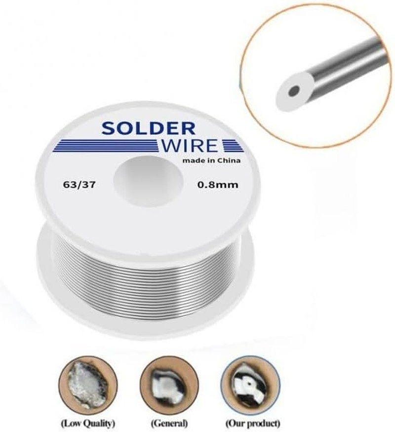 AIMALL 0.8Mm 100G 63/37 Tin Solder Wire Rosin Core Soldering Kit Tool 2% Flux, Low Spatter Strong Wetting for Electronics PCB Repair, Electrical Soldering, Fast Flow 183&ndash;280&deg;C, Insulation Resistant image number 5