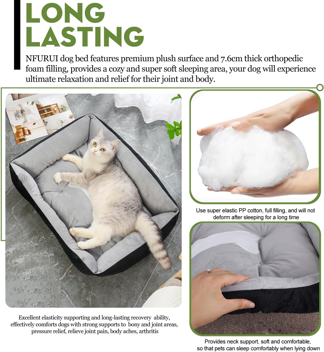 Dog Bed for Large Dogs Dog Crate Mat 36 Inch Comfy Fluffy Kennel Pad for Dogs up to 60 Lbs,Non-Slip Bottom Pet Sofa Bed 36" X 27" (Black) image number 1