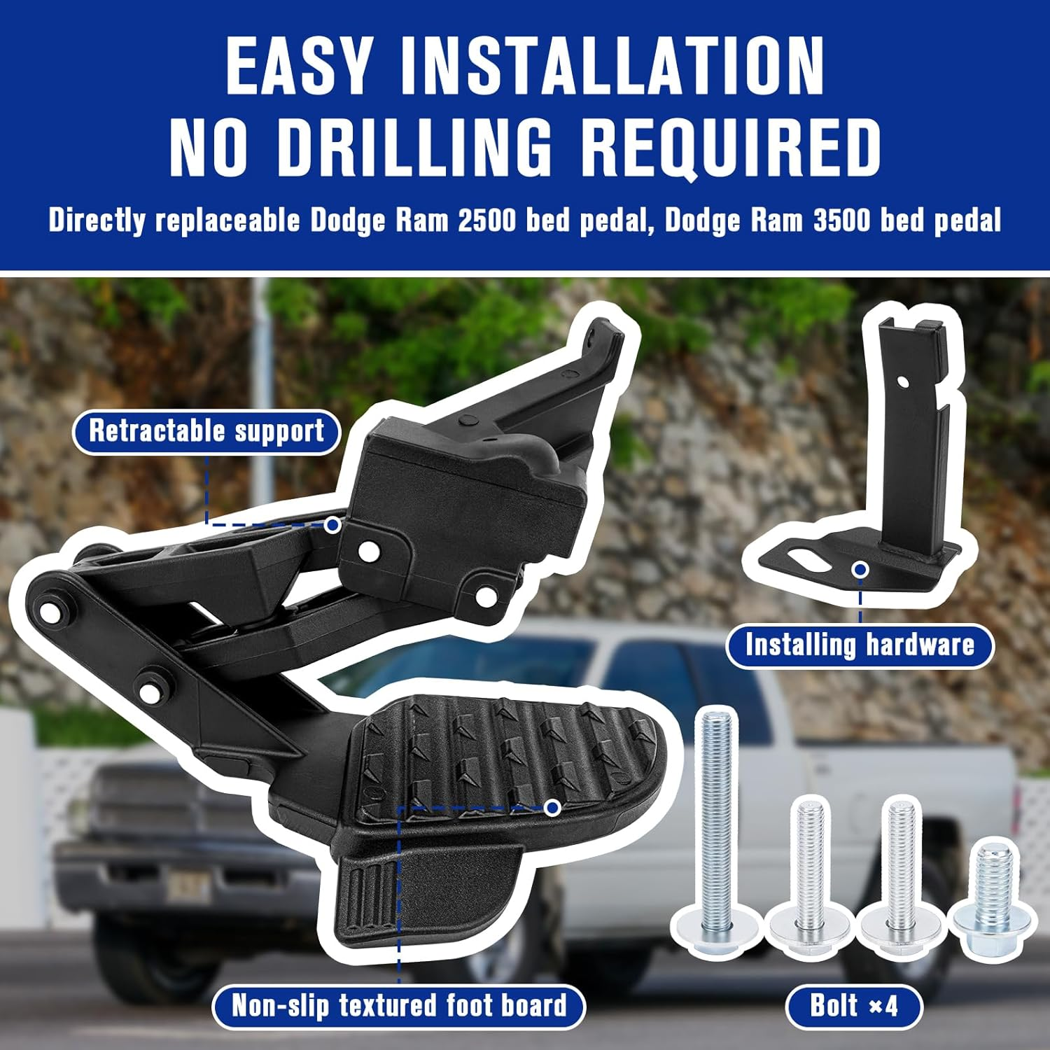 Rear Bed Step, Retractable Bed Step Compatible with Dodge Ram 2500 3500 2019-2024, Retractable Bumper Tailgate Step Replaces# 82215842AH 82215842AD 82215842AE 82215842AC image number 6
