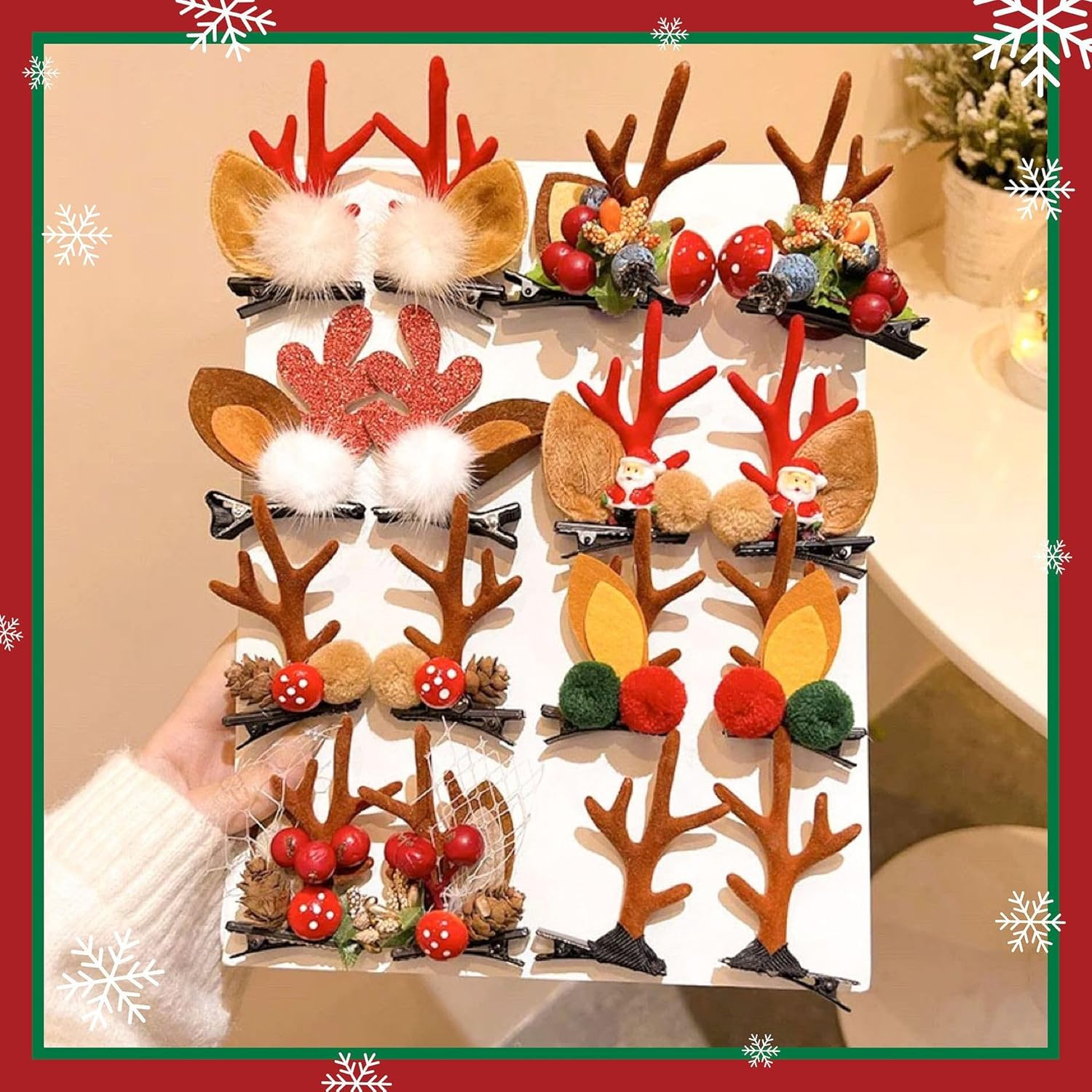 Fdsmall Christmas Hair Clip Christmas Reindeer Antlers Headdress Cute Decorative Christmas Hairpin Christmas Tree Hat Hair Bows Hairpin Accessories for Women (01) image number 3