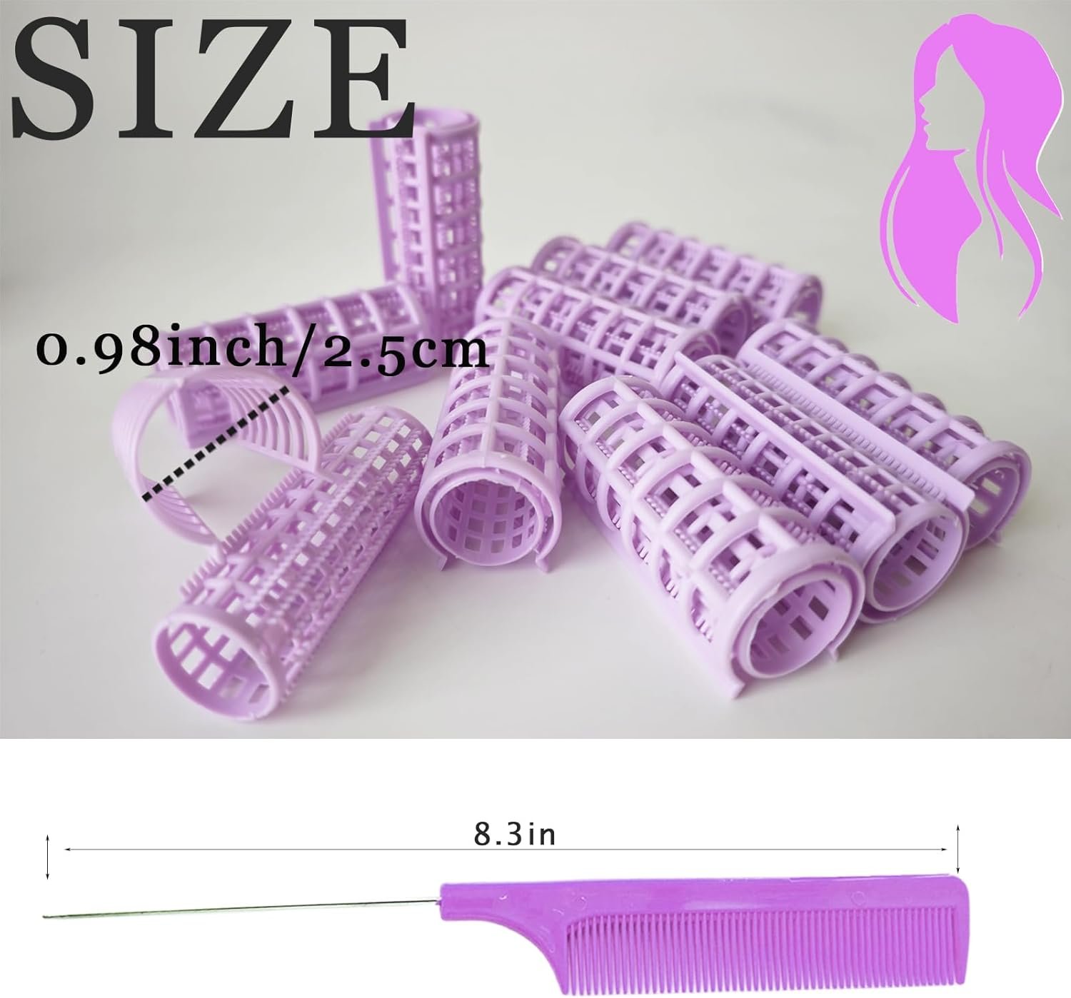 ULIFEBETTER 20 Pack Snap Hair Roller Plastic Hair Rollers Set, 0.98Inch/2.5Cm Heatless Rollers, Snap on Rollers for Fine Thin Hair, Self Grip Roller for DIY Hair Styling and Salon Use(Purple) image number 1