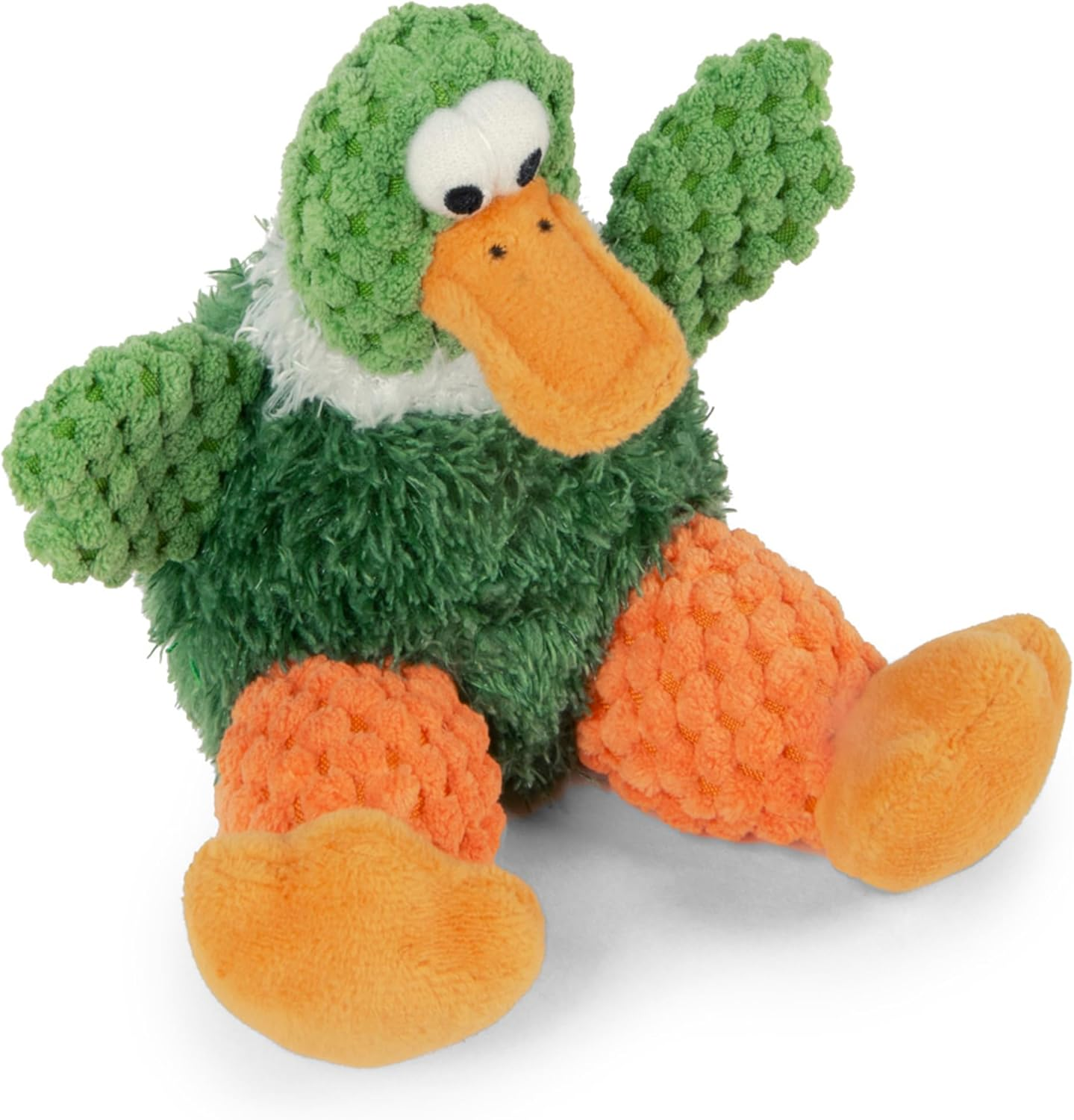 Godog Checkers Sitting Duck Squeaky Plush Dog Toy, Chew Guard Technology - Green, Small