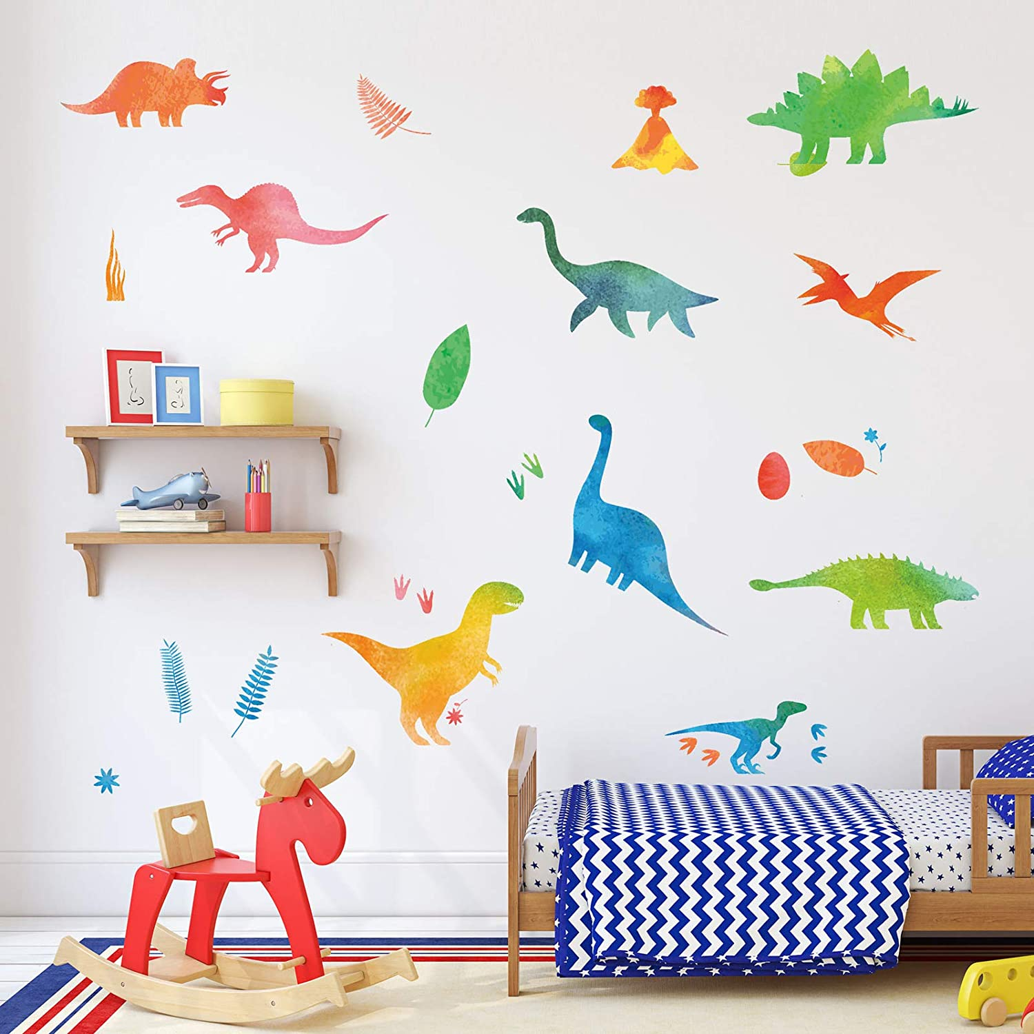 Maydahui 3 Sheets（95 Count） Dinosaurs Wall Decals Colorful Assorted Dino Animal Stickers Peel and Stick Removable Wall Sticker for Bedroom Living Room Playroom Home Decoration image number 6