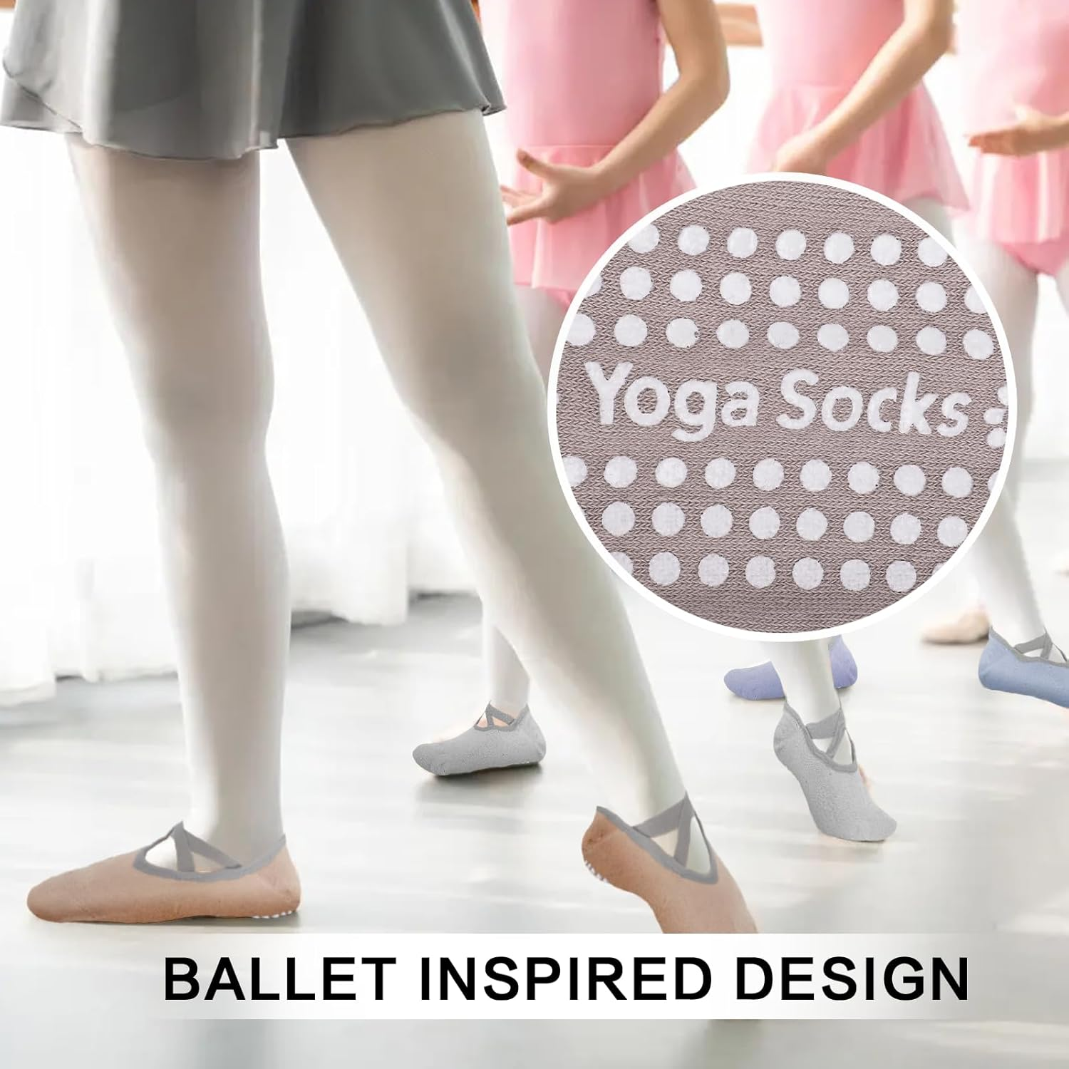 Fiohiros 4 Pairs Pilates Socks with Grips for Women,Yoga Socks with Multiple Colors Non Slip Socks for Yoga, Pilates, Ballet, Daily Wear - Pink Purple Blue Green image number 3