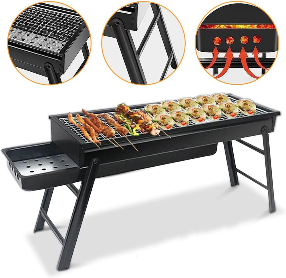 Ultra-Thin Foldable Charcoal Grill, Camping Roast Stand, Heat-Resistant Collapsible Barbecue, for Bivouac, Picnics, or Backyard Barbecues (60 X 22 X 34 CM) image number 5