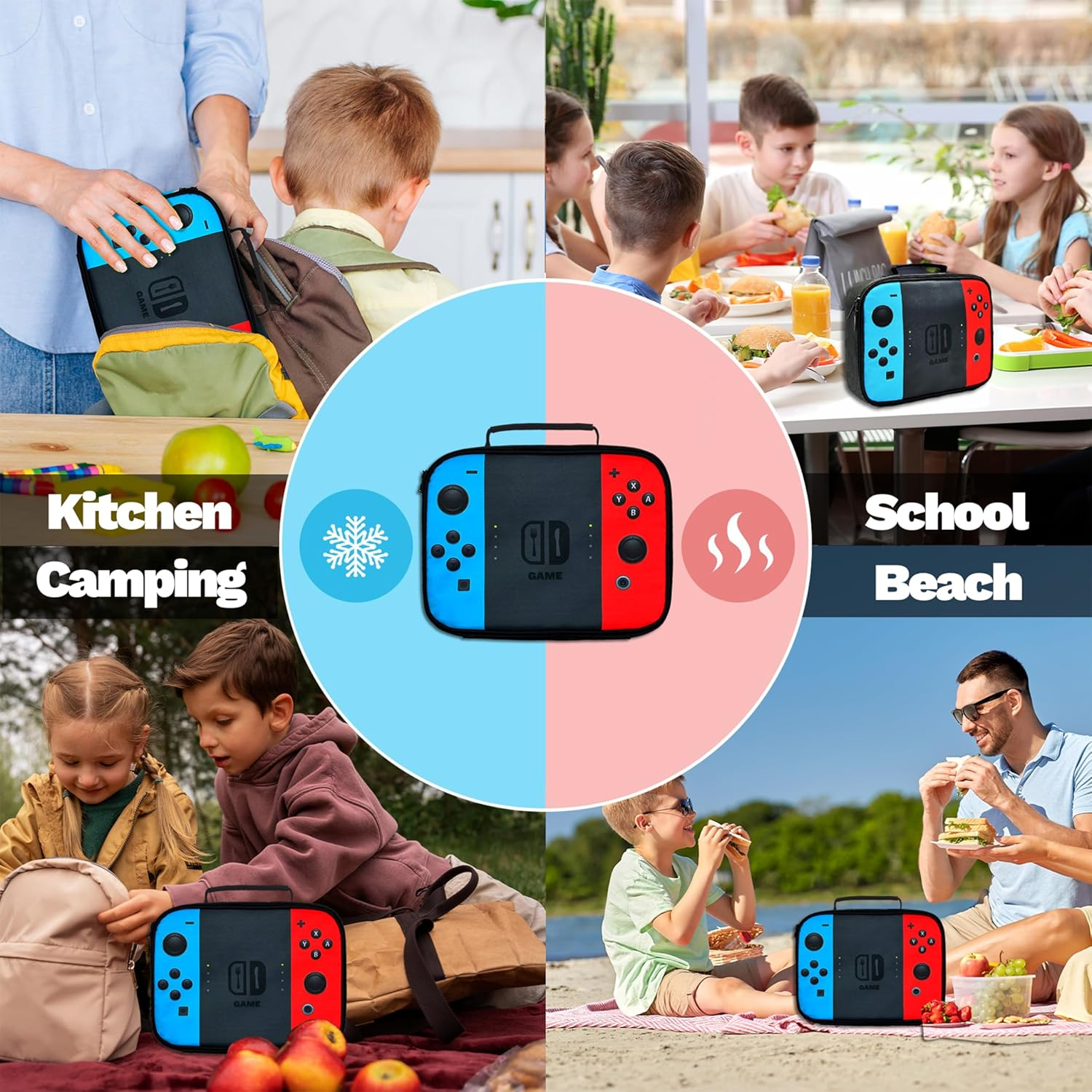 YOZIRIBO Kids Lunch Box Lunch Bag for Boys Girls, Reusable Insulated Game Lunch Boxes Gamer Tote Bag, Leakproof Thermal Cooler Sack Food Handbags High Capacity for School Work Picnic Camping Gifts image number 2