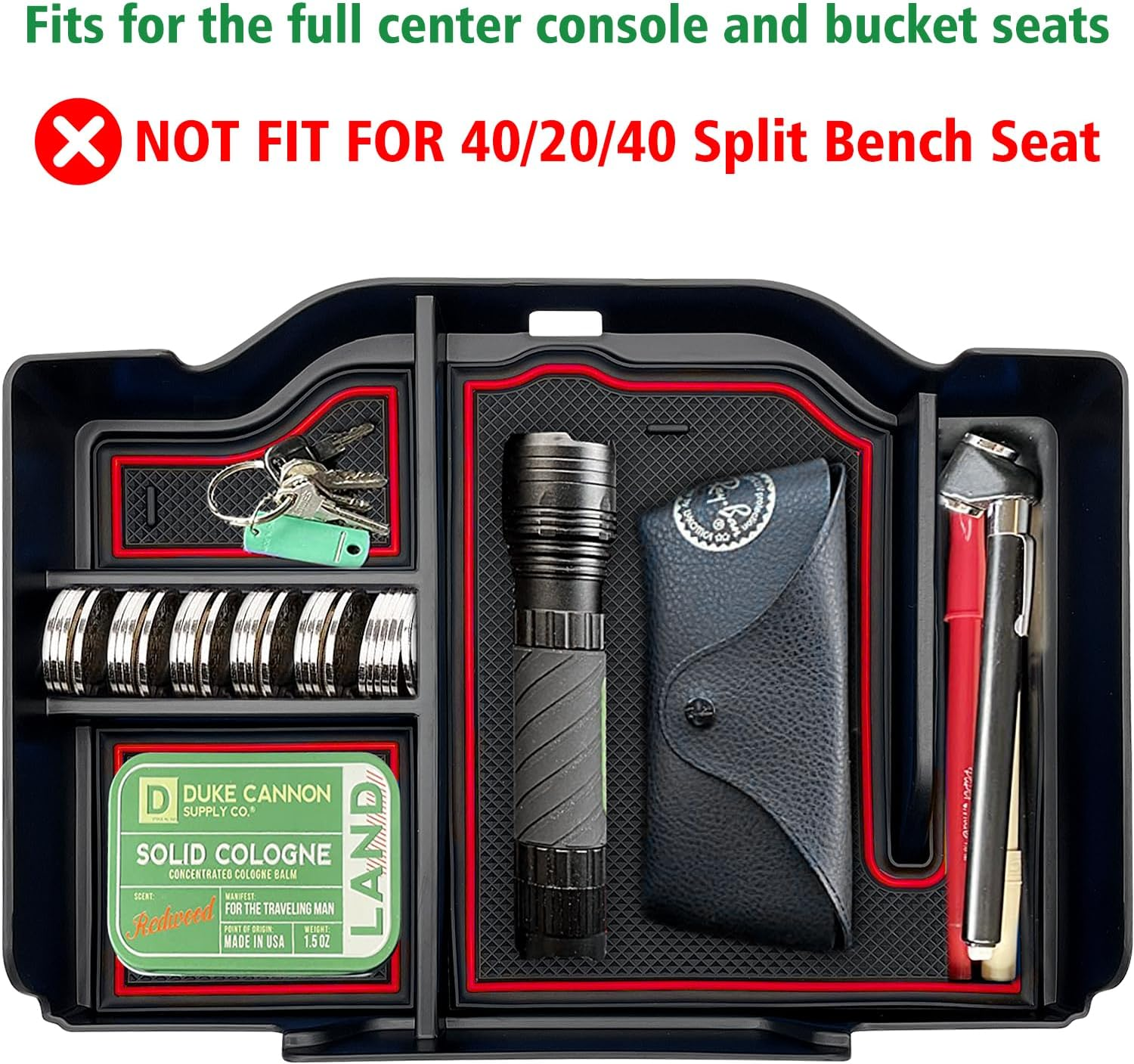 Center Console Organizer Fit for Dodge RAM 1500 2500 3500 2024 2023 2022 2021 2020 2019 Accessories Interior Storage Box Armrest Storage Tray (Red) image number 3