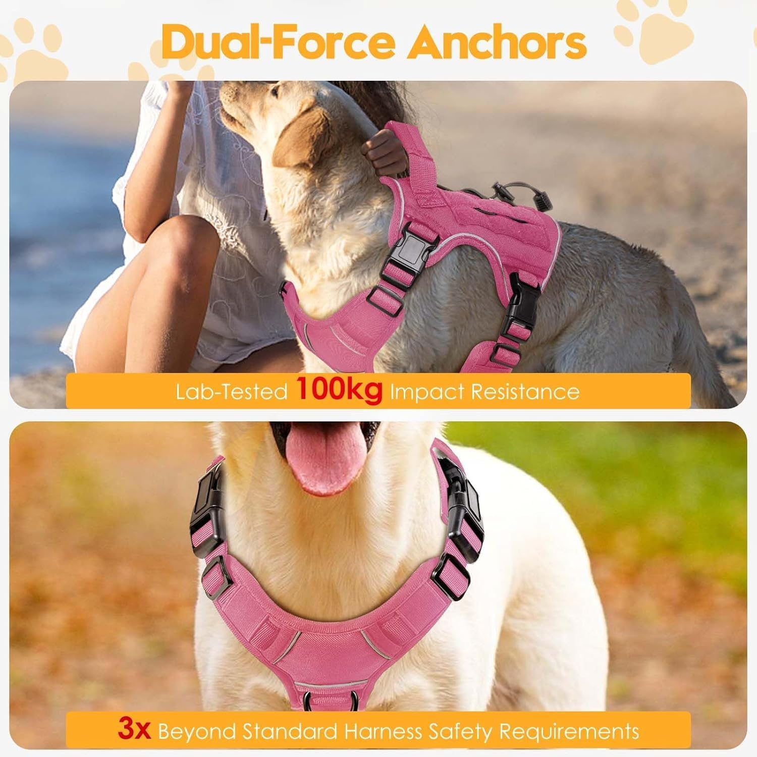 Heavy-Duty Tactical Dog Harness for Large Dogs, No Pull Adjustable Reflective Pet Vest with Molle System, K9 Military-Grade Control for Service Training, Outdoor (Pink, L) image number 1