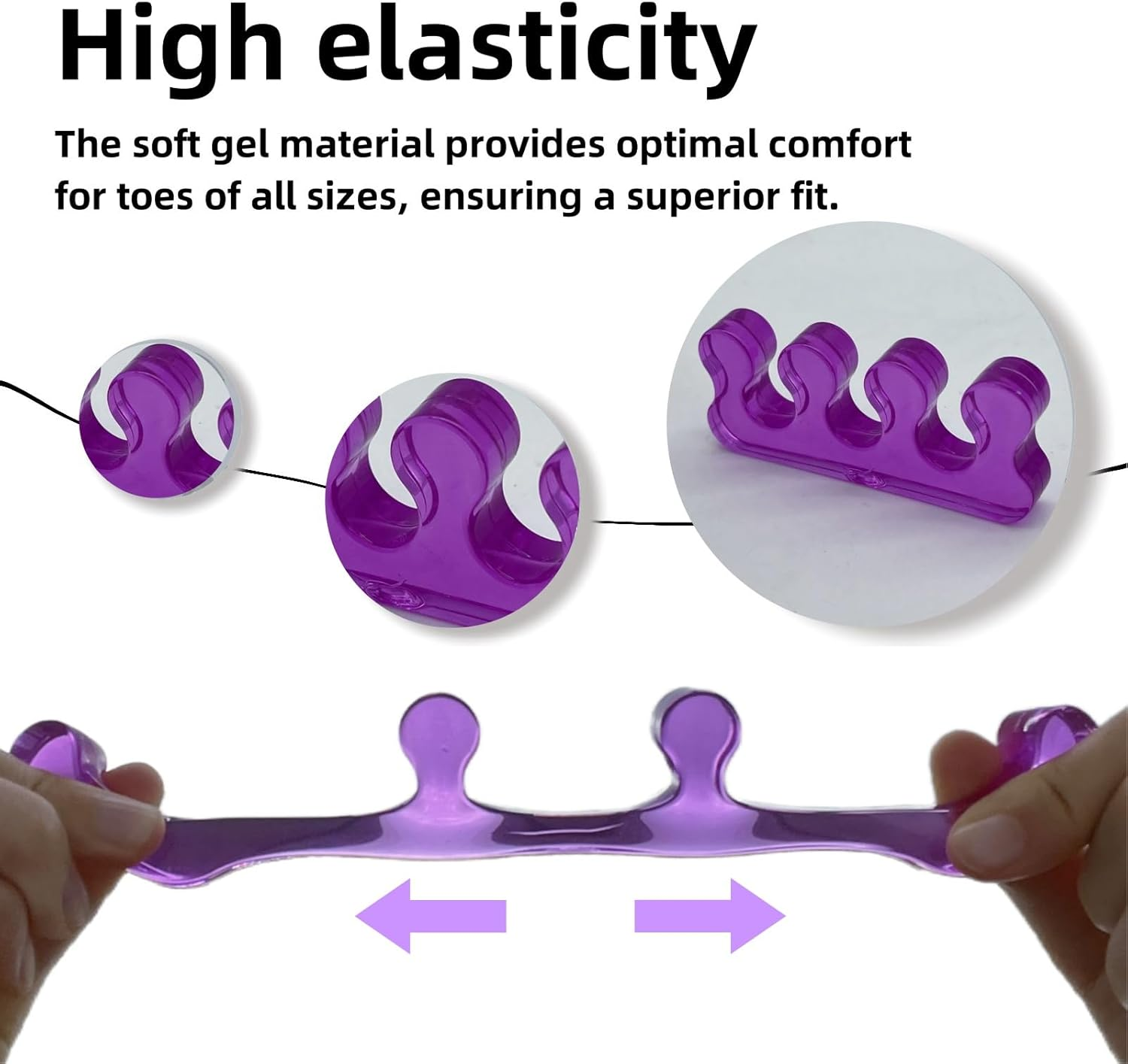YUESUO Gel Toe Separator for Nail Painting, Pedicure, Foot Correction, Comfortable Thick Elastic Toenail Separator for Both Men and Women&mdash;2 Pairs of Spacers (Pink+Purple) image number 3
