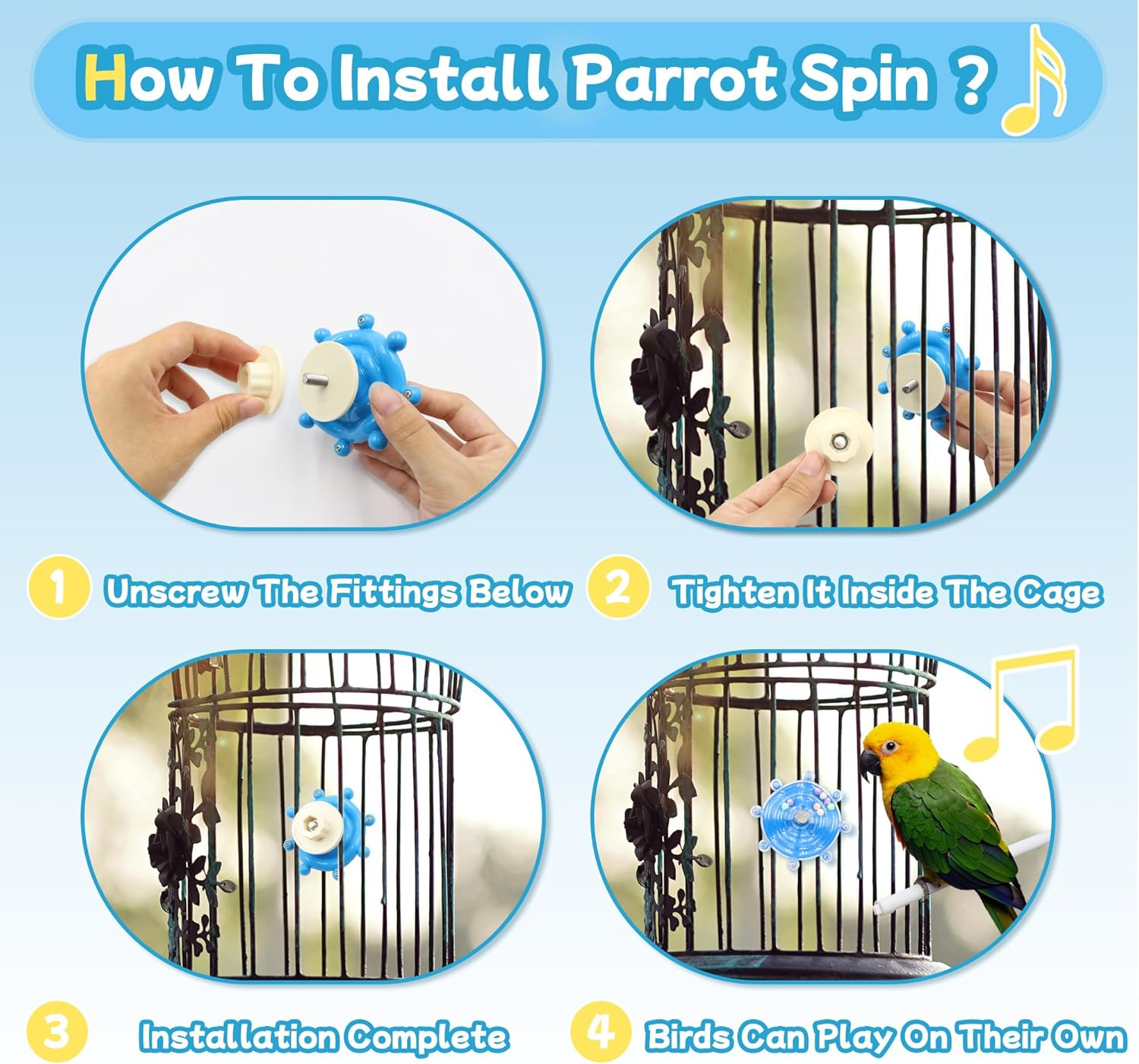 2 Colors Bird Toys for Parrots, Small Bird Cage Toys with Spinning Rattle, Hanging Roller Parakeet Cage Accessories for Chewing Exercise, Budgie Entertainment (Pink and Blue) image number 4