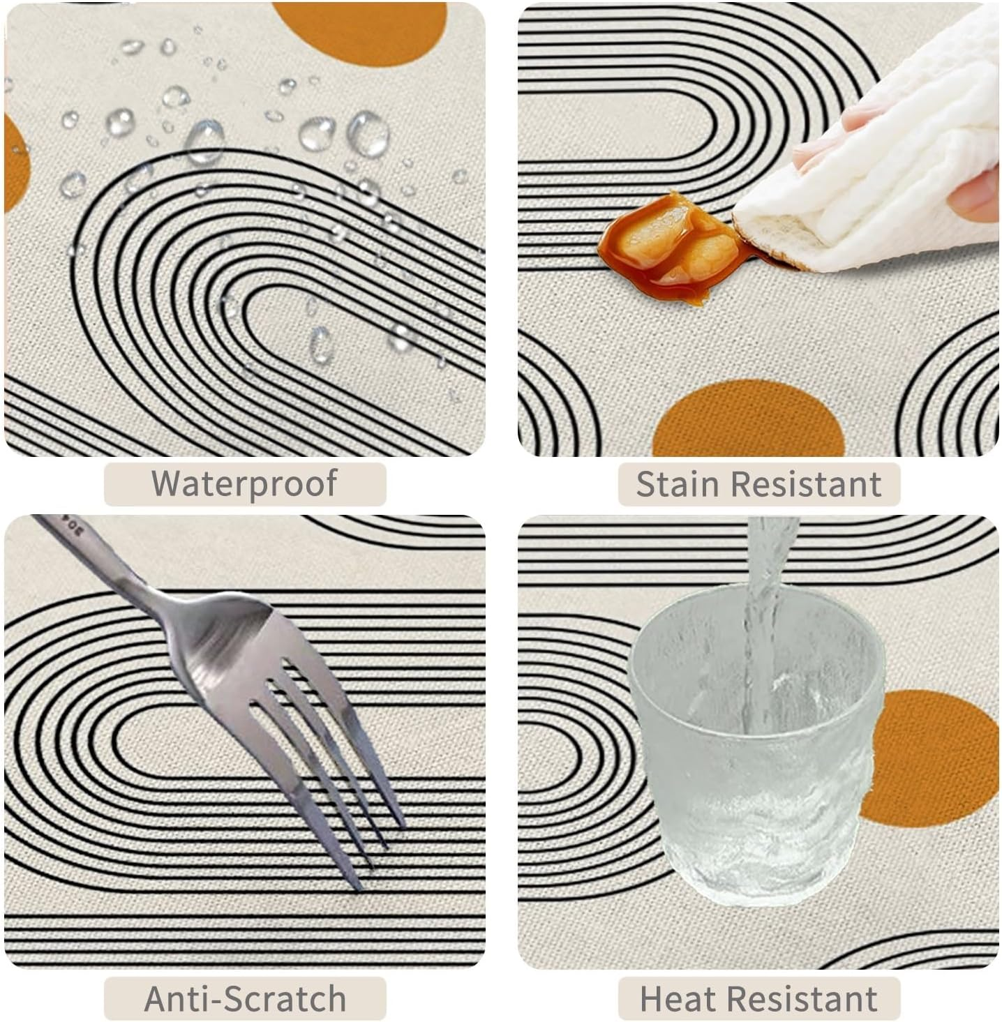 Boho Mid Century round Tablecloth 48 Inch Minimalist Abstract Arch Simple Sun Modern Art Table Cloth Washable and Reusable Fabric Table Cover for Kitchen Dining Room Indoor Outdoor Party Decor image number 2