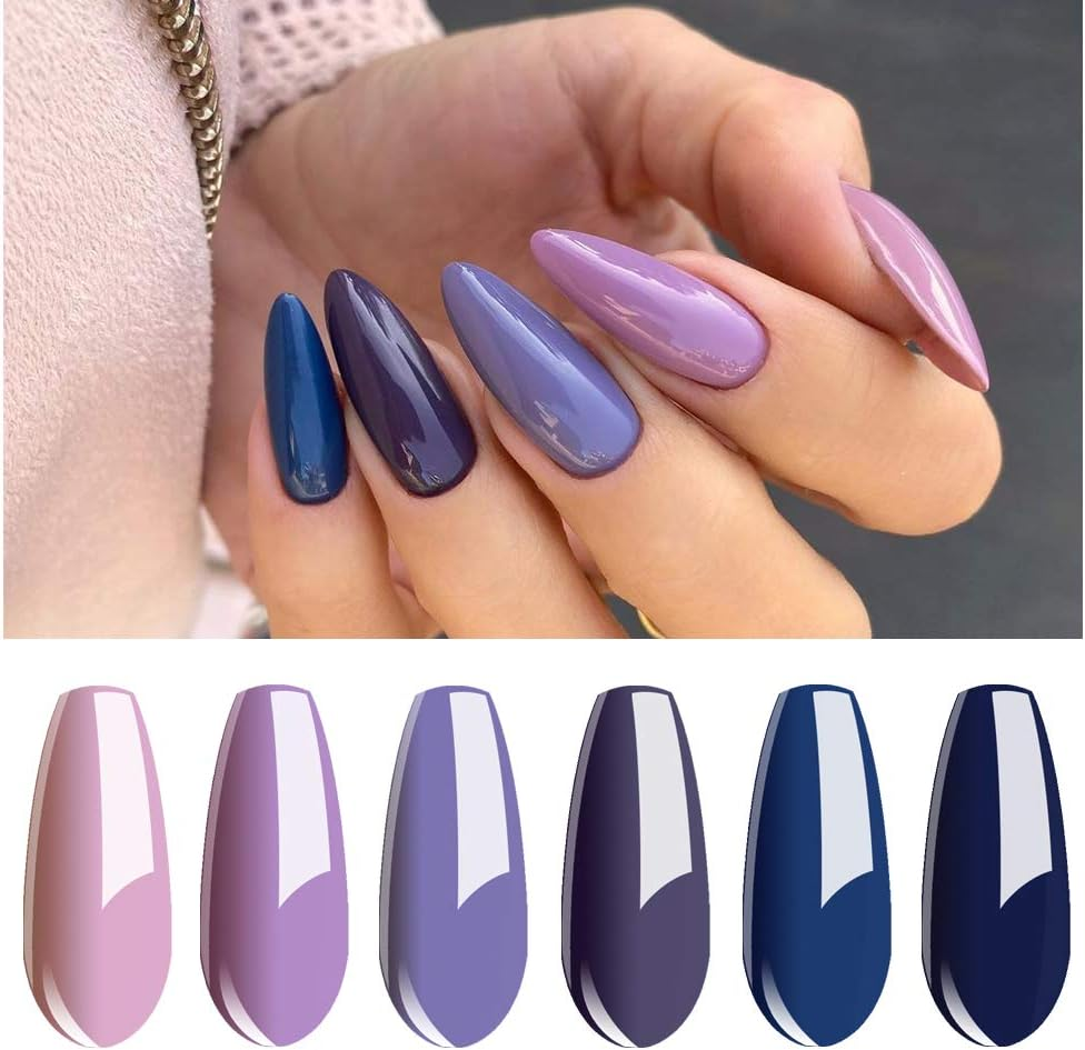Vishine 6Pcs Soak off LED UV Gel Nail Polish Varnish Nail Art Starter Kit Beauty Manicure Lavender Violet Purple Navy Collection Set image number 3