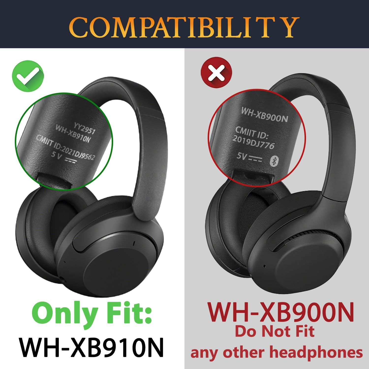 SOULWIT Earpads Cushions Replacement for Sony WH-XB910 XB910N Extra Bass Noise Cancelling Headphones, for Sony WHXB910N Wireless Bluetooth Headset, Ear Pads with Softer Protein Leather - Black image number 6