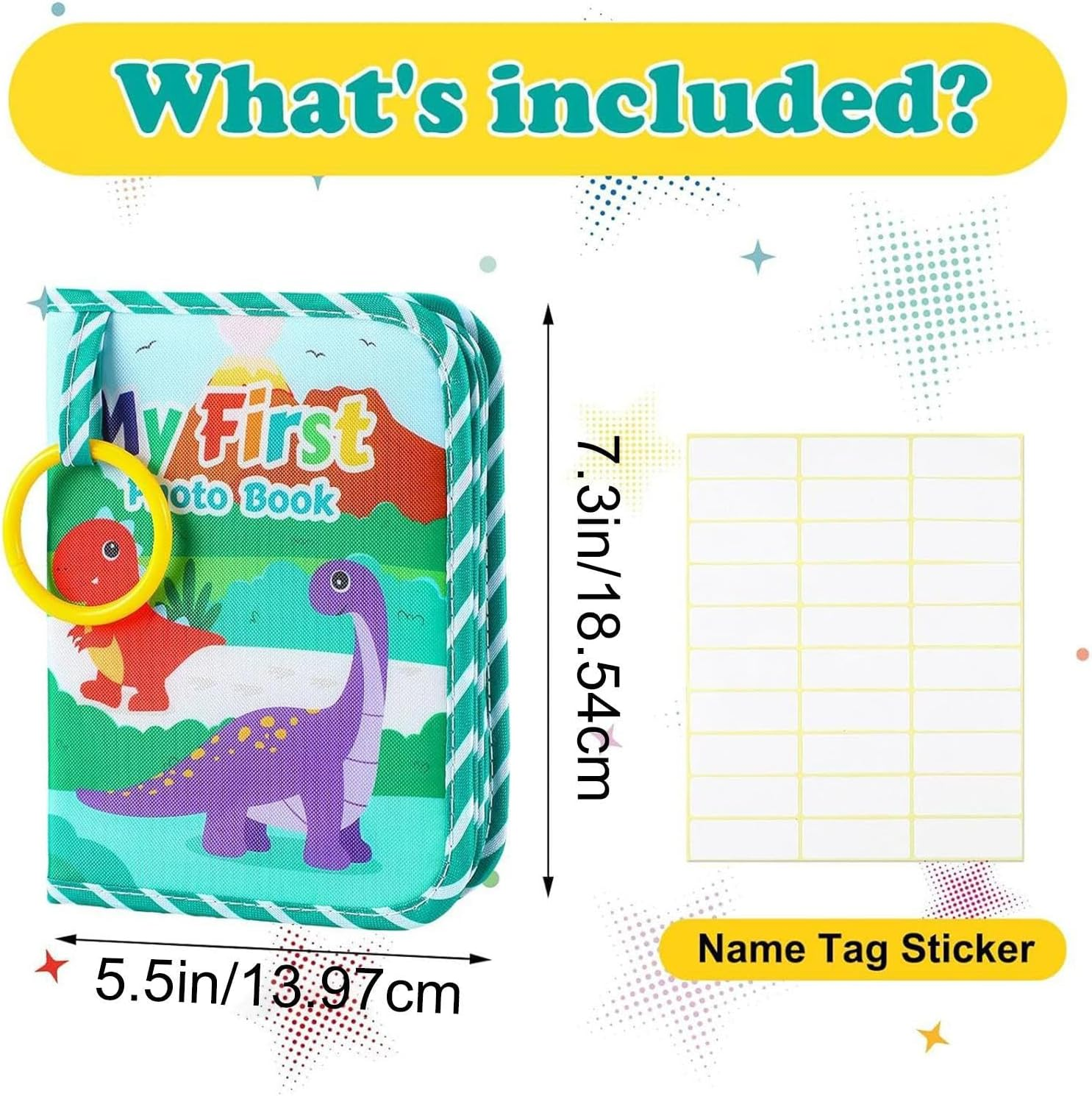 Baby Photo Albums | Soft Toddler Dinosaur Family Picture Book,Educational Portable Picture Album with Safe Mirror for Birthday Holiday Family Moments