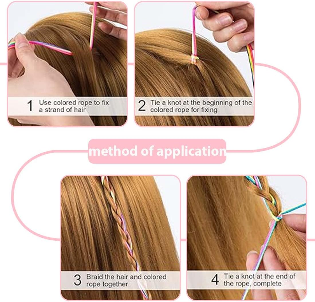 Pack of 32 Hair Braids Colourful Hair Wrap Cord Various Gradient Colours Hair Rope Band Rainbow Braided Hair Scrunchie DIY Ponytail Braids Hair Styling Accessories for Women Girls Hair Strands image number 5