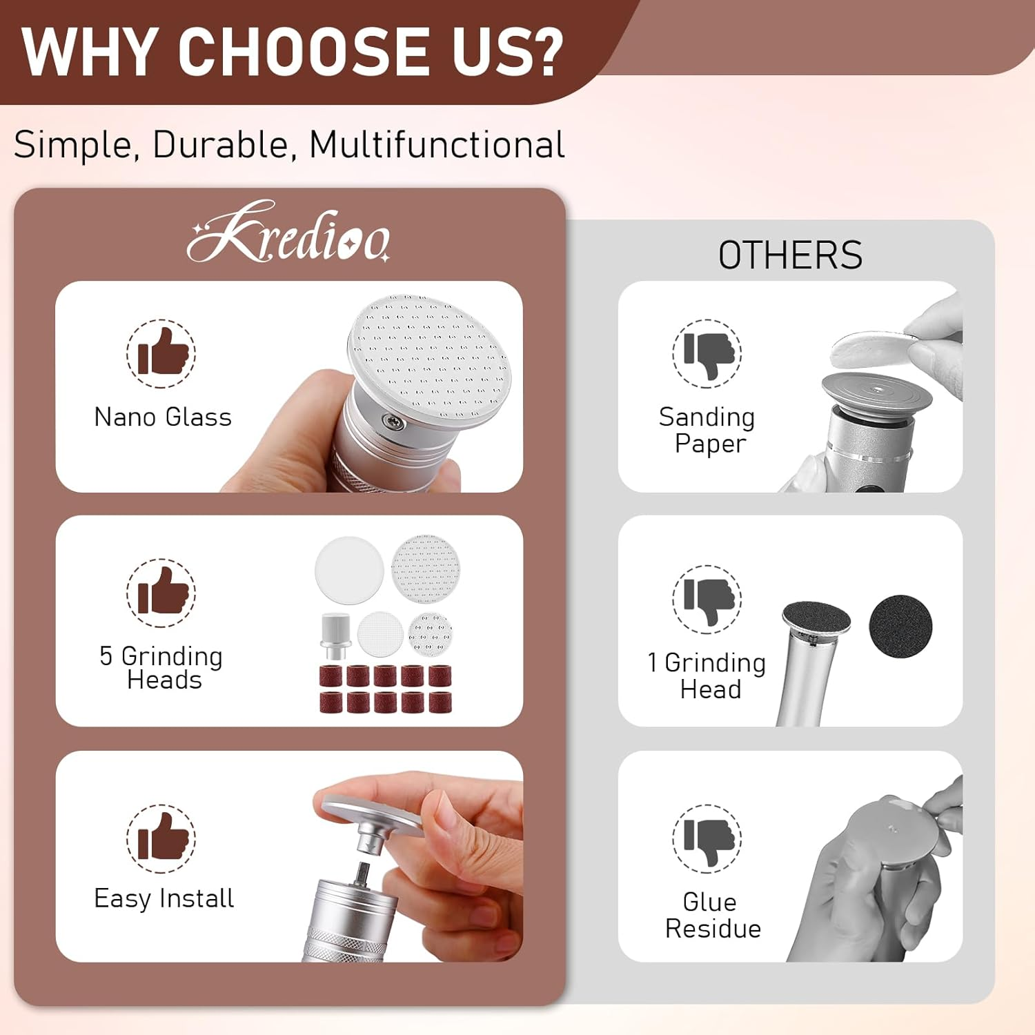 Kredioo Nail Drill Electric Foot File Callus Remover Scrubber for Women 5 Nano Glass File German Technology Grinding Sanding Pedicure Tools for Feet Sensitive Skin Adjust Speed R/F Direction Remove Calluses image number 4