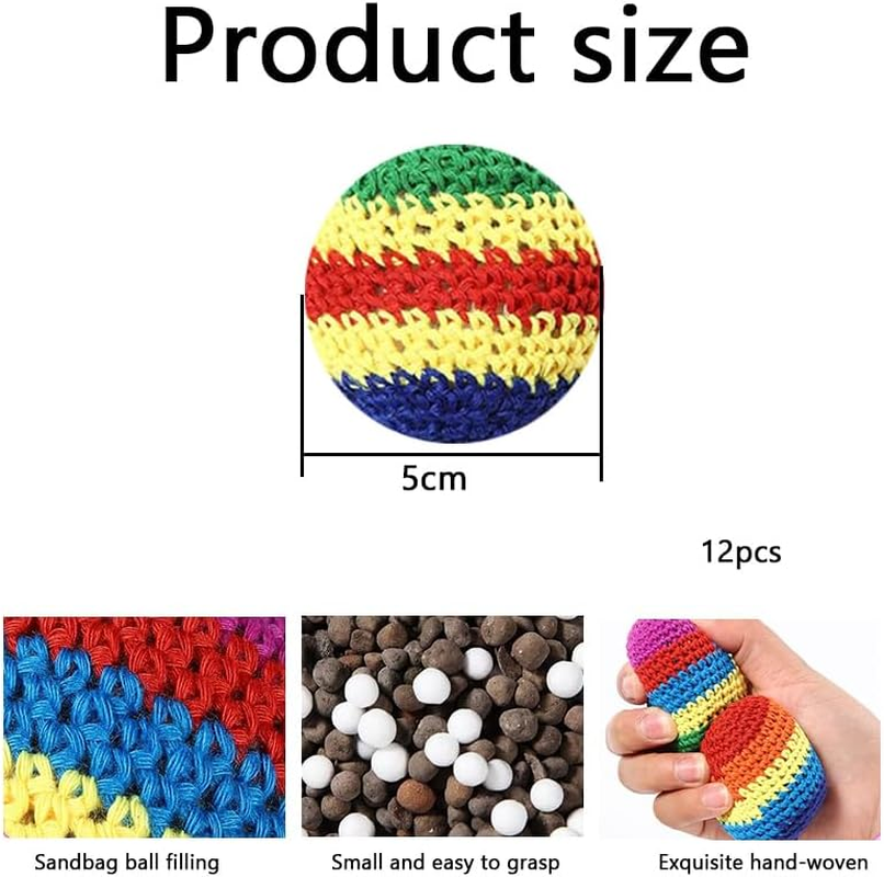 WADY 12Pcs Multifunctional Hacky Balls Easter Game Set,Colorful Crochet Knitted Juggling Sacks with Geometric Patterns, Perfect for Indoor & Outdoor Footbag Activities image number 2