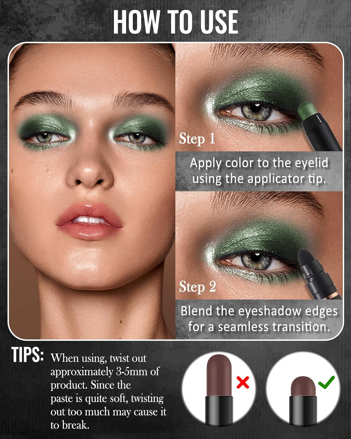 Blue Glitter Eyeshadow Stick, Rotating Creamy Silky Eyeshadow Stick, Waterproof and Long-Lasting, Shimmer Eyeshadow Pen Crayon with Smudger, Highly Pigmented Eye Makeup for Wrinkle Free D12 image number 1