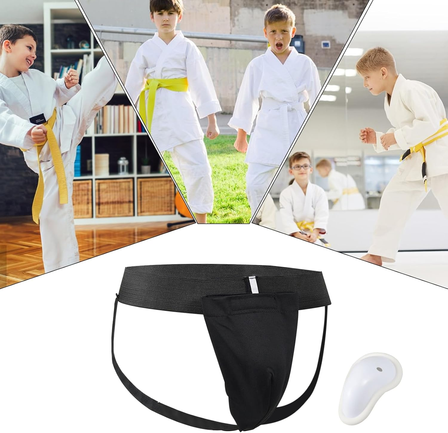 Groin Protector - Martial Arts Groin Protectors,Athletic Supporters, Shock-Absorbing Kids Protective Cup, Men Jockstrap for Fighting Training Karate Kickboxing - Black image number 3