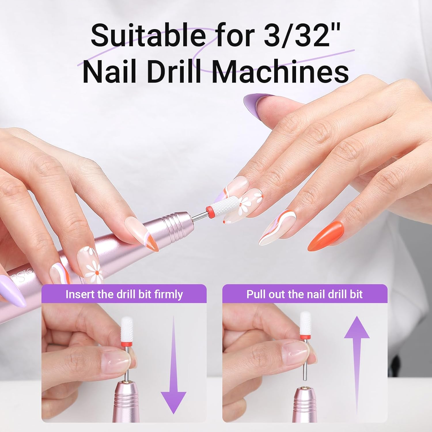 Melodysusie 21Pcs Nail Drill Bit Set, Professional 3/32'' Ceramic Diamond Carbide Acrylic Gel Nail Art Tool Kit, Cuticle Remover Bit for Acrylic Gel Dip Powder, Nail Manicure Pedicure, Salon Home image number 3