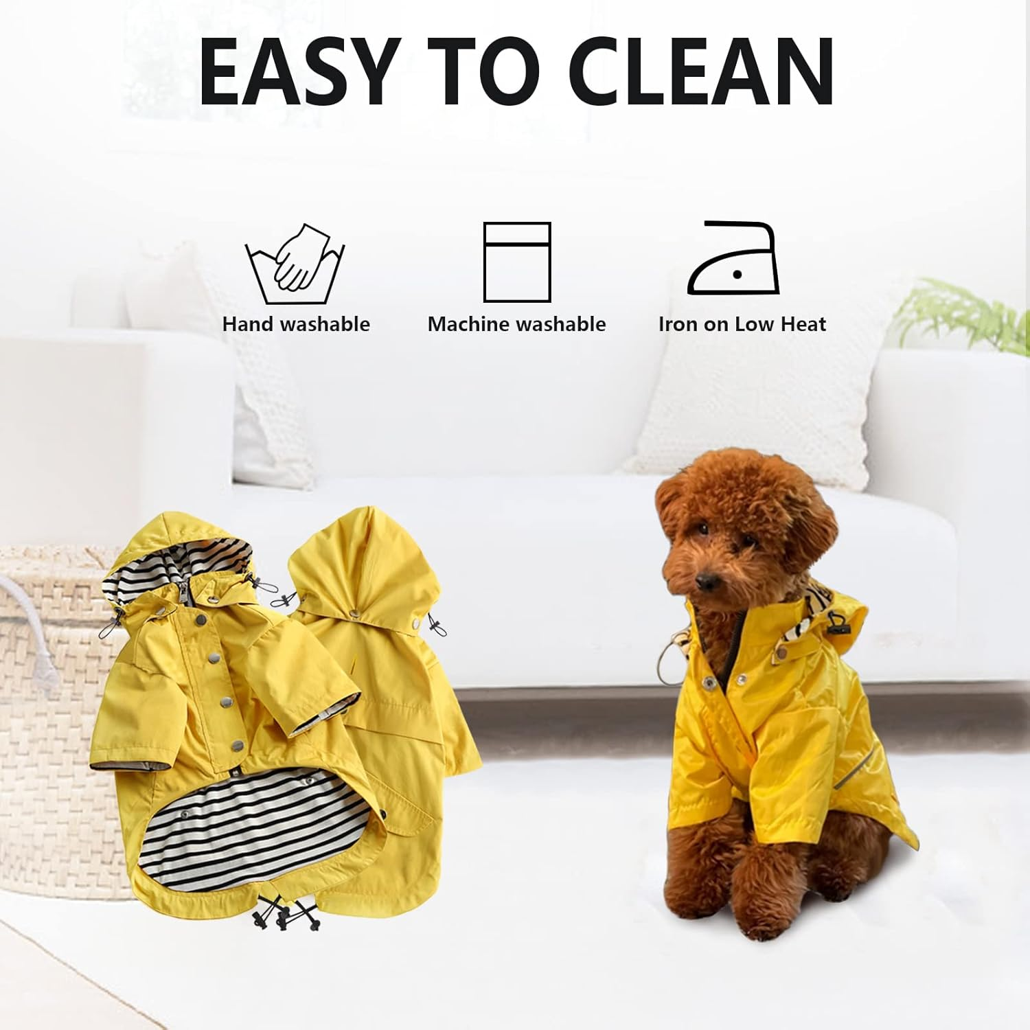 Morezi Dog Zip up Dog Raincoat with Reflective Buttons, Rain/Water Resistant, Adjustable Drawstring, Removable Hood, Stylish Premium Dog Raincoats - Size XS to XXL Available - Yellow - S image number 7