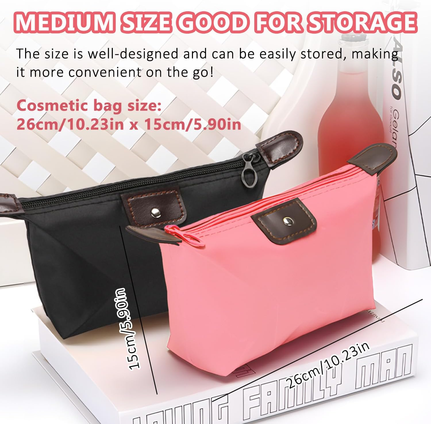 WALWAL Waterproof Makeup Bag for Travel & Daily Use, Foldable Dumpling Shaped Zipper Cosmetic Organizer for Women(Black)