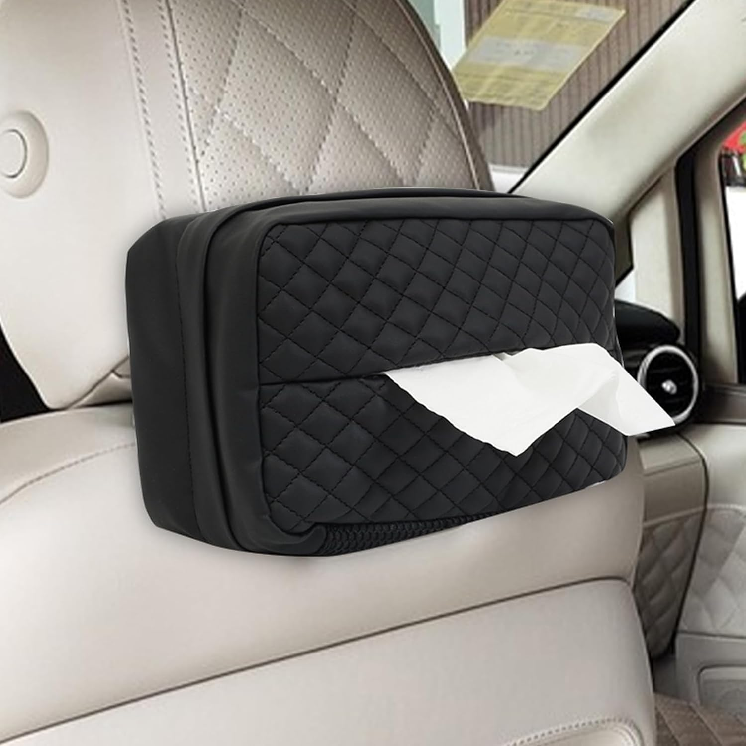 Large Car Tissue Holder, Car Napkin Holder Fit 120 Standard Size Tissue Box - Facial Napkin Container for Auto Headrest, Automobile Paper Towel Dispenser Better for Standard Size Towel Boxes - Black image number 6