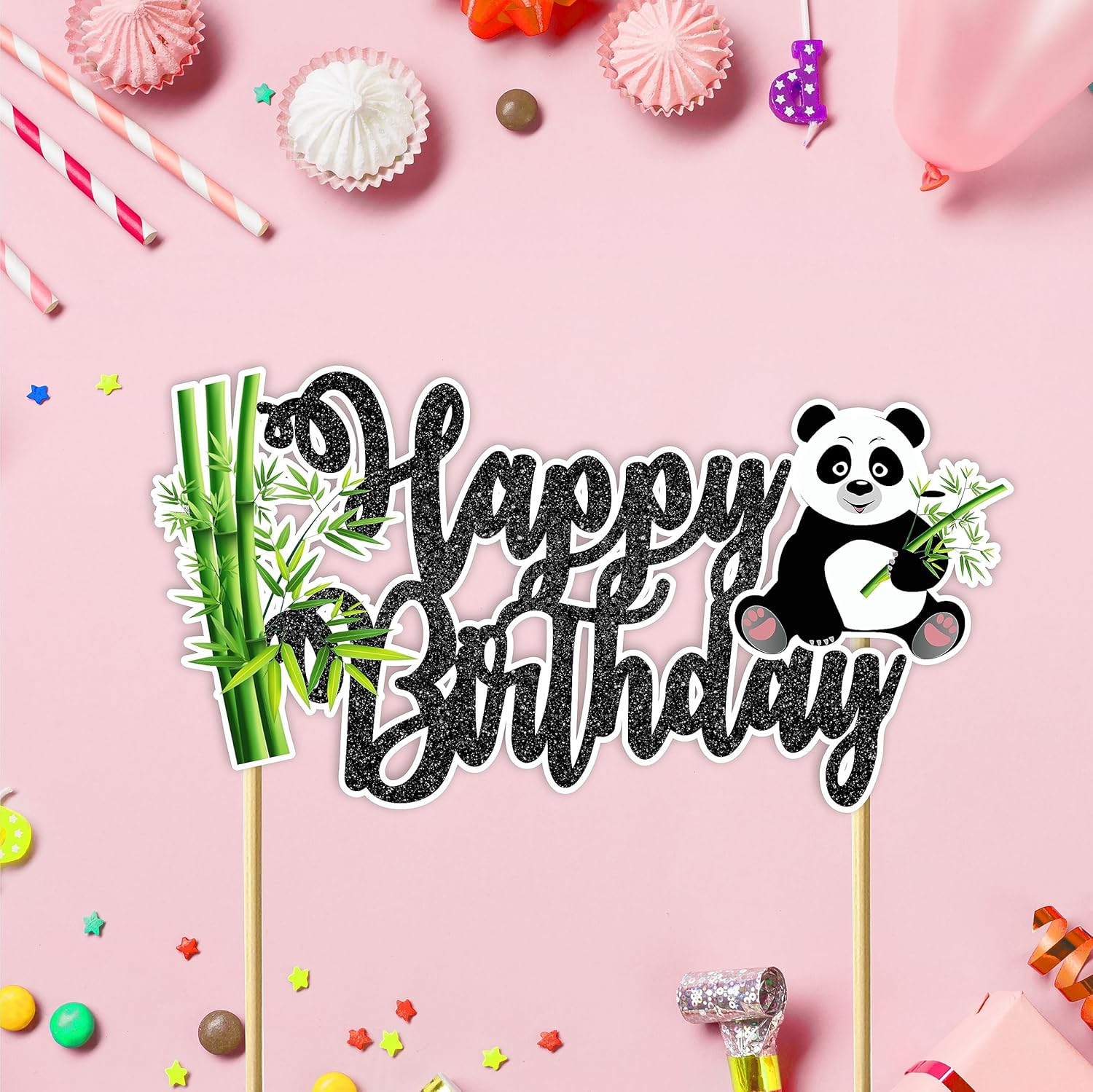 Panda Happy Birthday Cake Topper &ndash; Adorable and Fun Decoration for Animal-Themed Birthdays and Cute Party Celebrations image number 1
