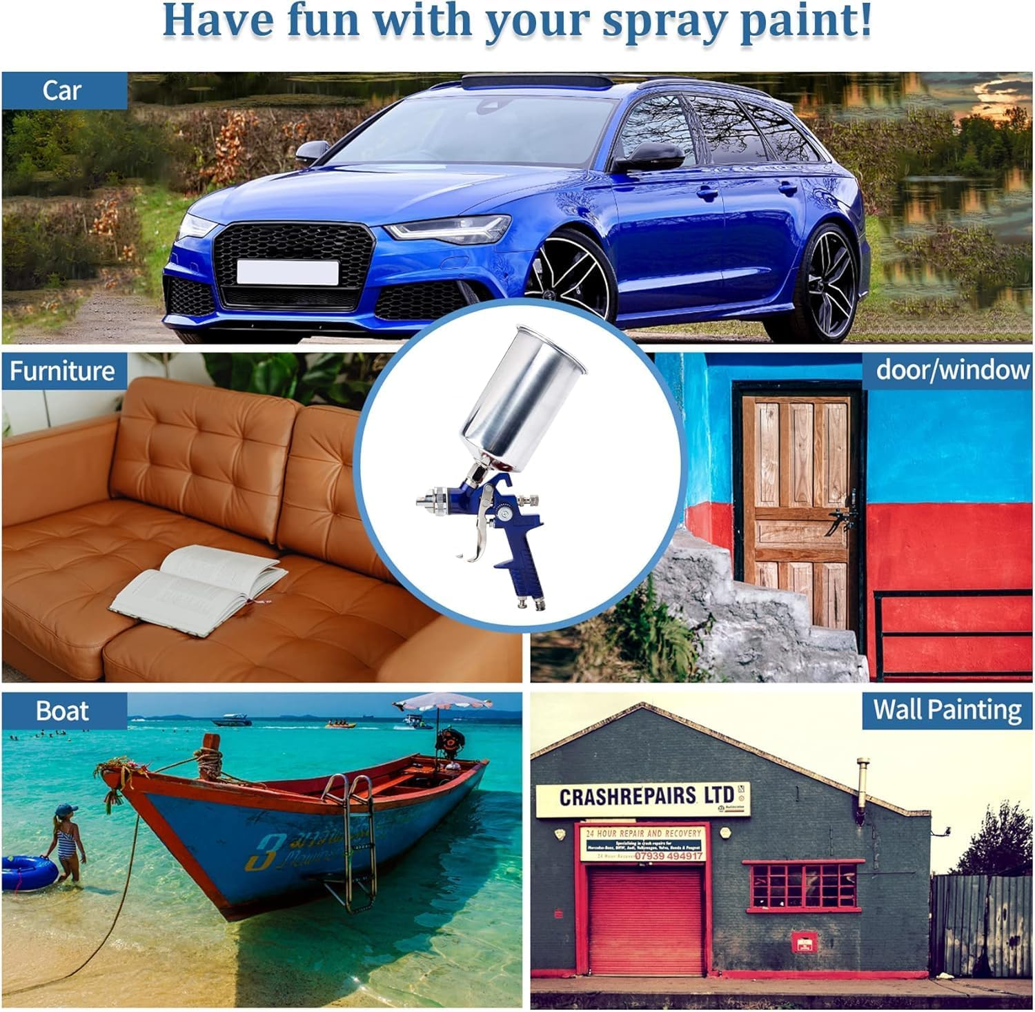 Automotive Paint Spray Gun Set, HVLP Gravity Feed Spray Gun with 1.4Mm 1.7Mm 2.0Mm Nozzles, Paint Gun with 1000Cc Aluminum Cup & Gauge for Auto Paint, Clear/Top Coat & Touch-Up (Blue-B) image number 3