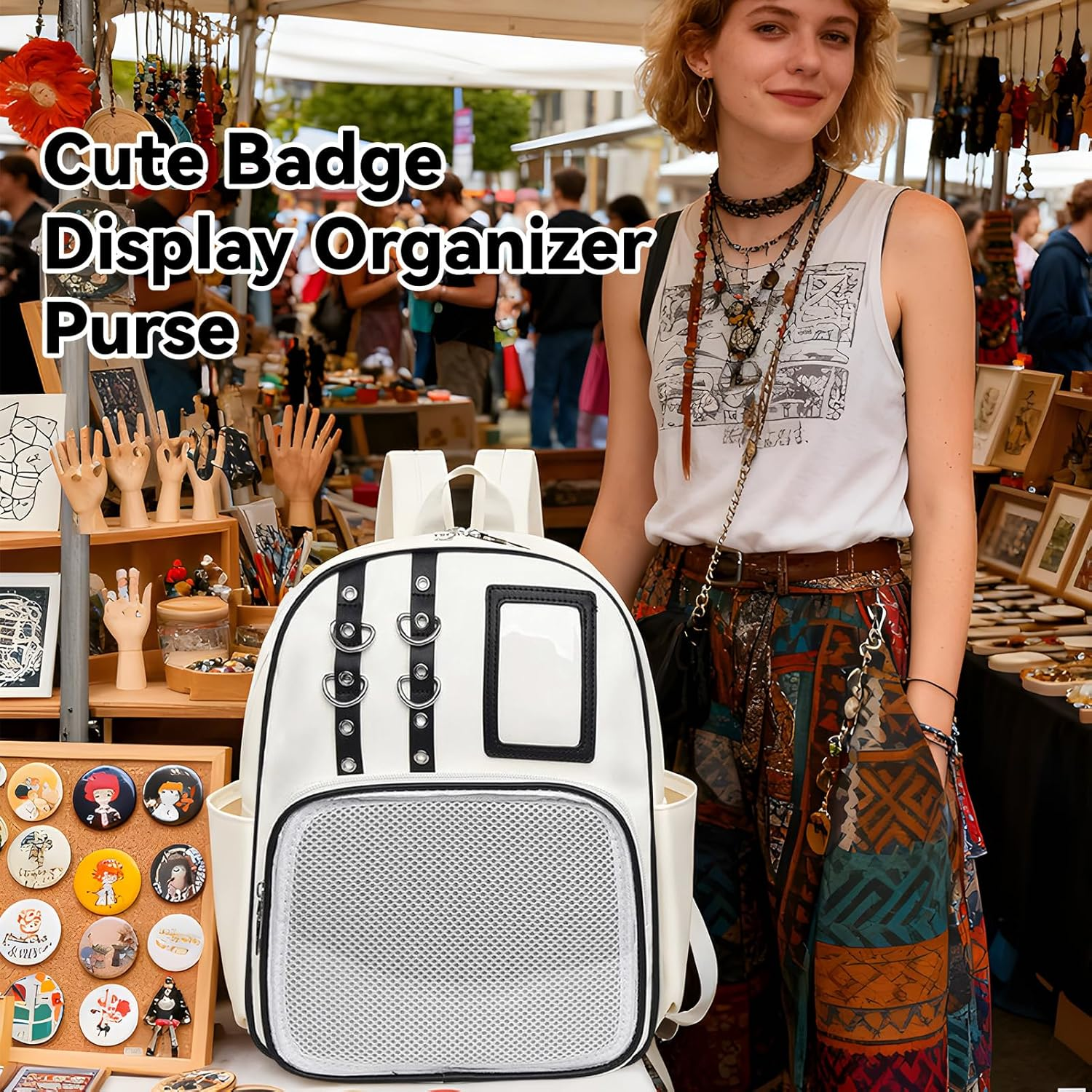 PU Storage Bag | Organizer Purse with Pin Board,Pin Display Bag | for Travel Luggage Hiking Comic Con Work Fitness Everyday Sports Outdoors - Silver image number 6