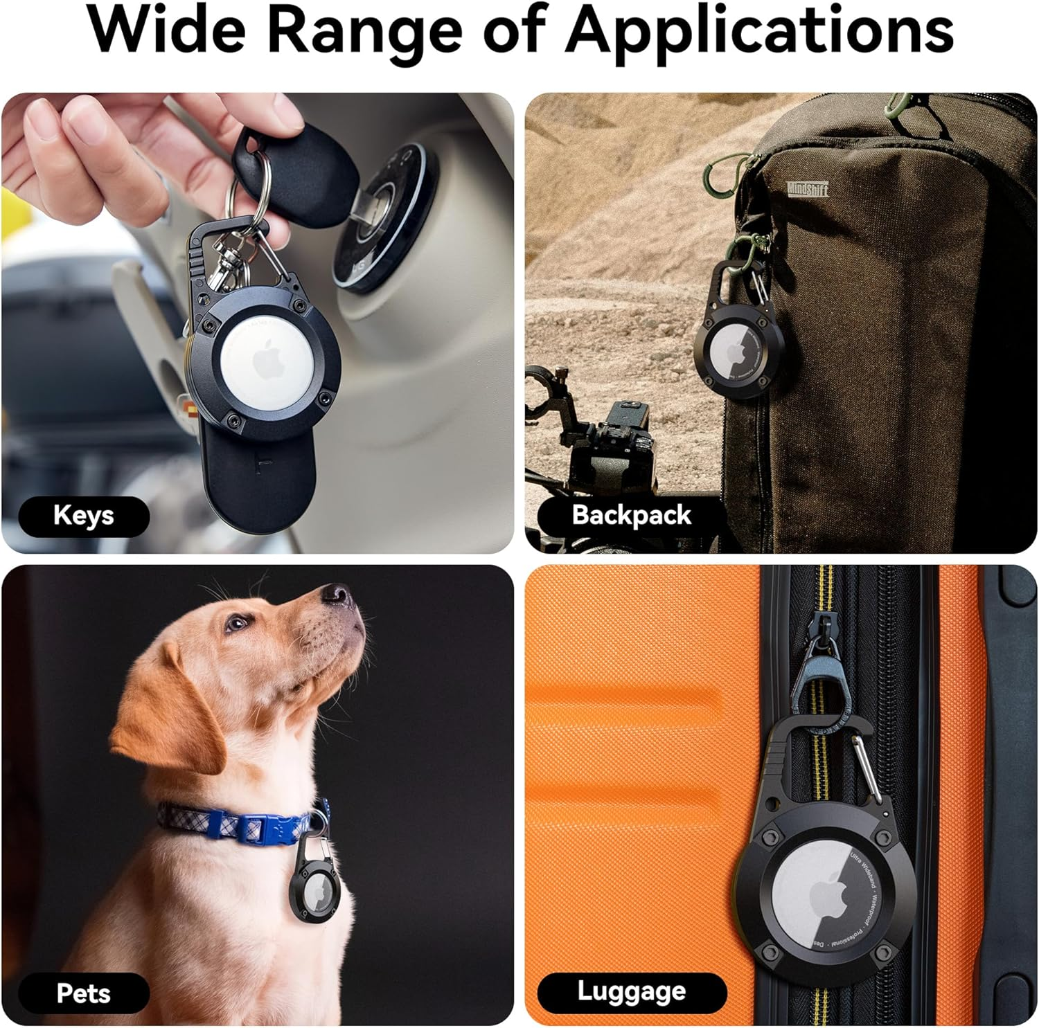 For Airtag Holder 2 Pack,Waterproof Apple Airtag Keyring with Carabiner,Airtag Case for Luggage,Keys,Backpack,Car,Bags,Kids,Dog Collar,Keychain image number 5