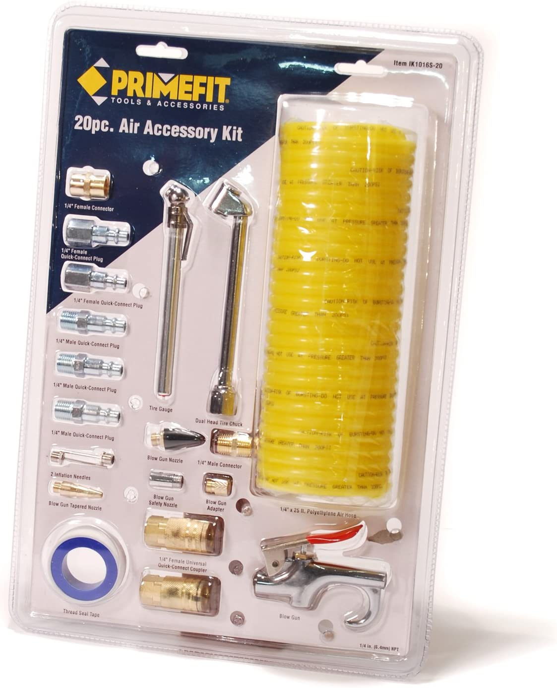 Primefit Pri-6044 IK1016S-20 Deluxe 1/4" Air Compressor Accessory Kit Including 1/4" Recoil Airhose image number 4