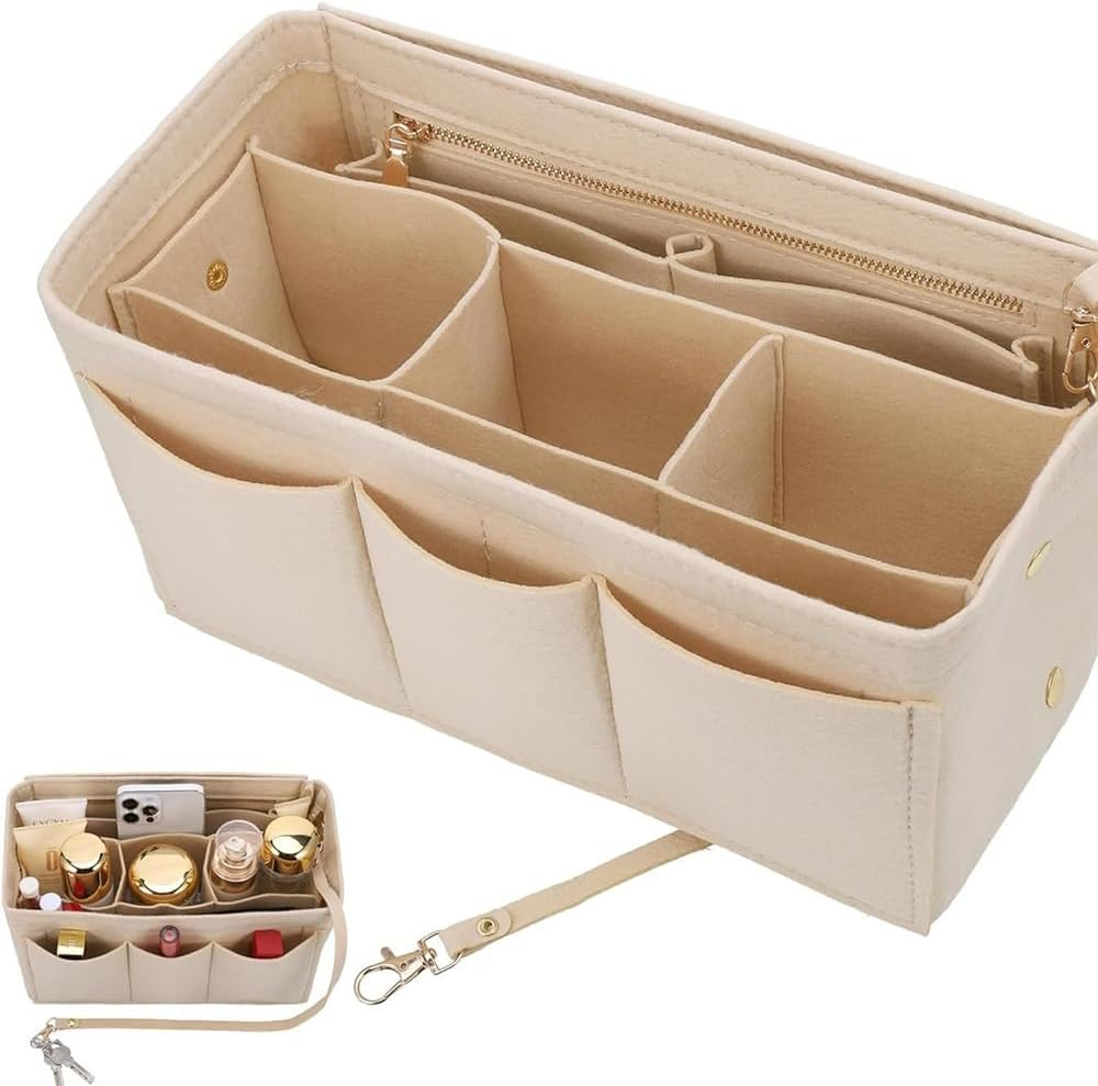 MOTRAIN Removable Makeup Handbag Insert/Storage Plugin,Inner Bag of Bag Felt Cloth Cosmetic Bag,Felt Purse Organizer Insert for Handbag image number 3