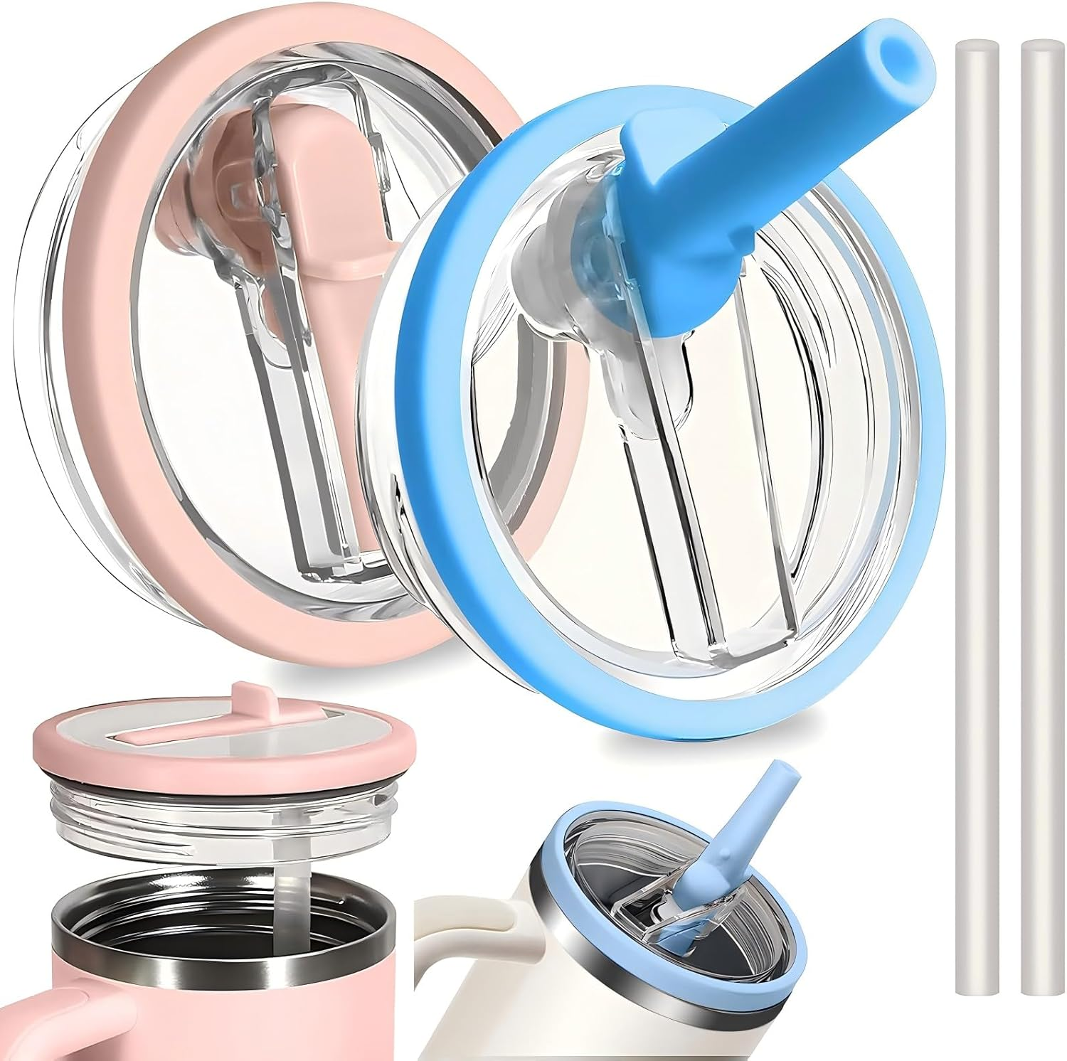 2 Pack 40Oz Tumbler Detachable Flip Straw Lid for Stanley Cup Accessory, Lids for Stanley Cups, Leak Proof Lids with Stanley Cup, Accessories Compatible with Stanley Cups Cover (White + White)