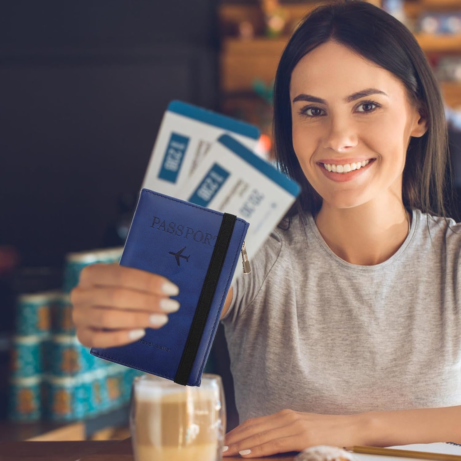 HORIALENCE Pu Passport Cover RFID Blocking Travel Document Holder Short Wallet with Card Slots Blue for Men and Women image number 2