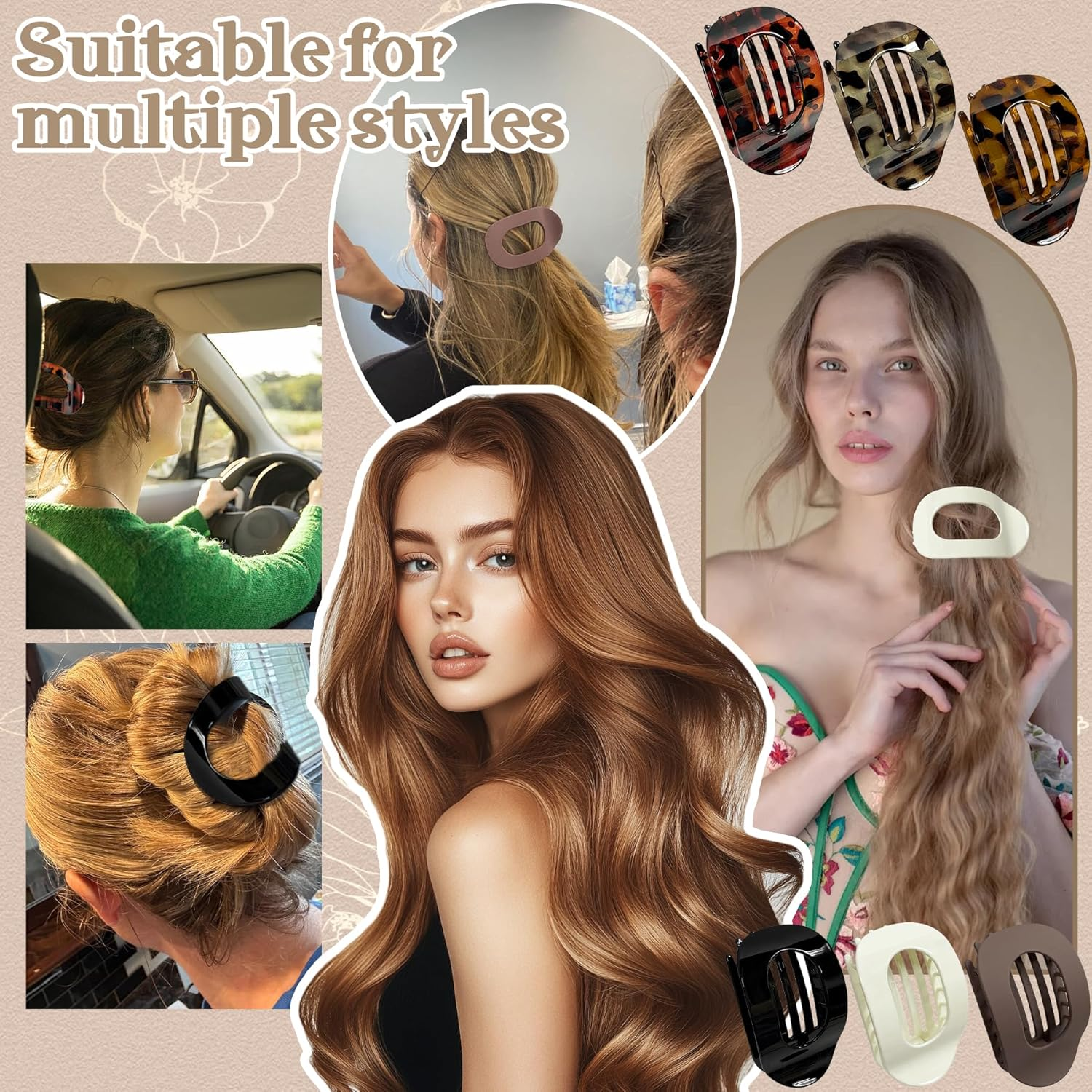 TZEKING Pack of 6 Hair Clips for Women, Flat Claw Clip, Hair Clips Women'S Thin Hair, Non-Slip Hair Clip, Strong Hold Side Hair Clips for Thick and Thin Hair image number 6