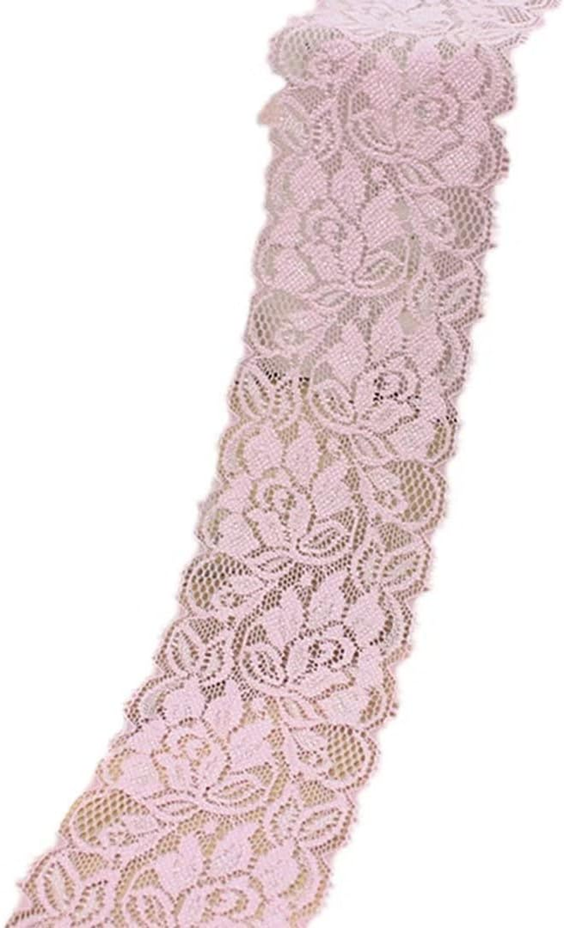 Vintage Flora Pattern Scallop Edge Lace Trim DIY Craft Light Delicate Ribbon 2.5 Inch Wide 5 Yards Pink image number 3