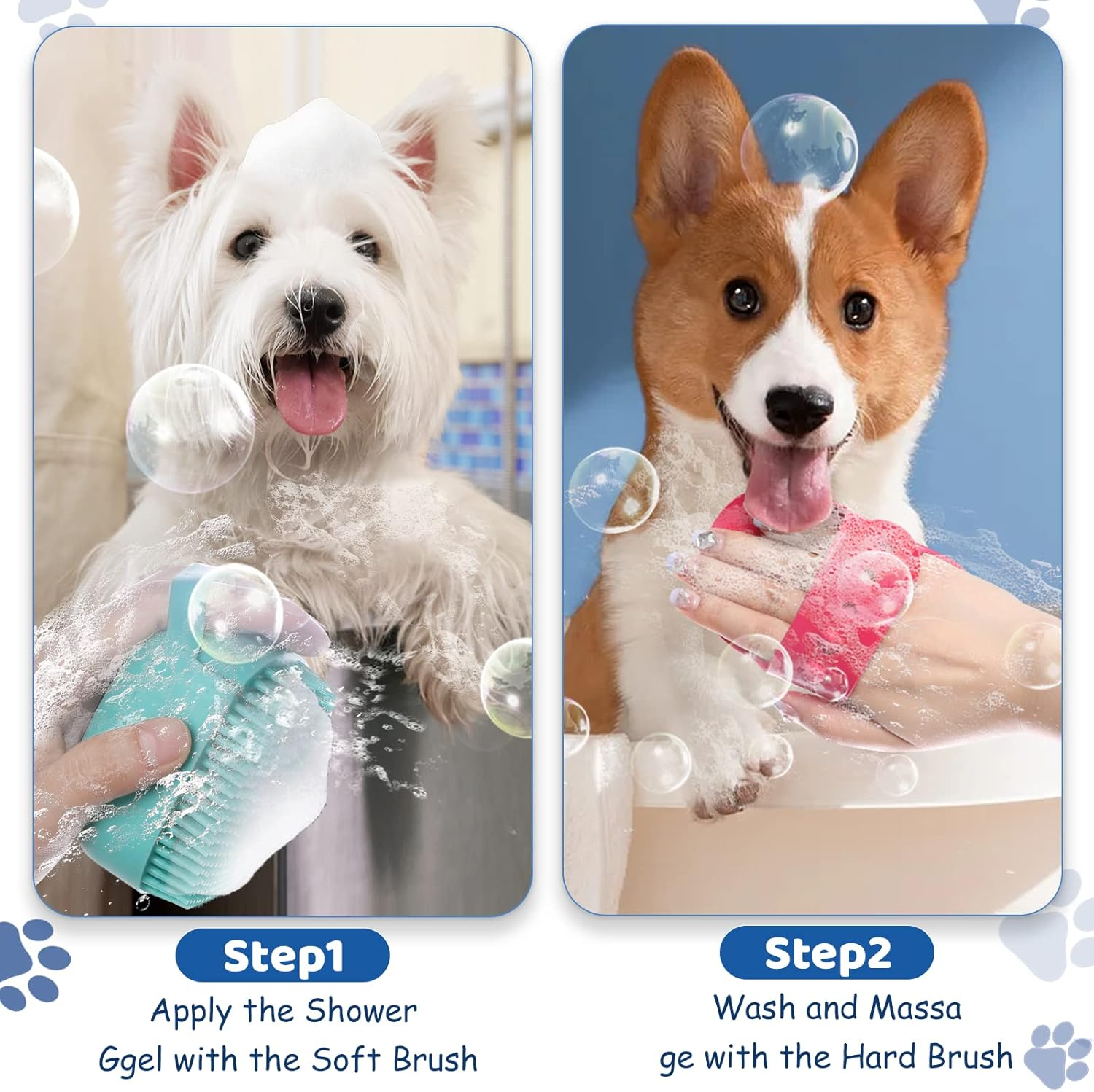 2PC Dog Cat Bath Brush, with Soap and Shampoo Dispenser Dog Grooming Brush Massage Brush Soft Silicone Rubber Bristle for Short Haired Dogs Cats Shower(Pink + Blue) image number 4