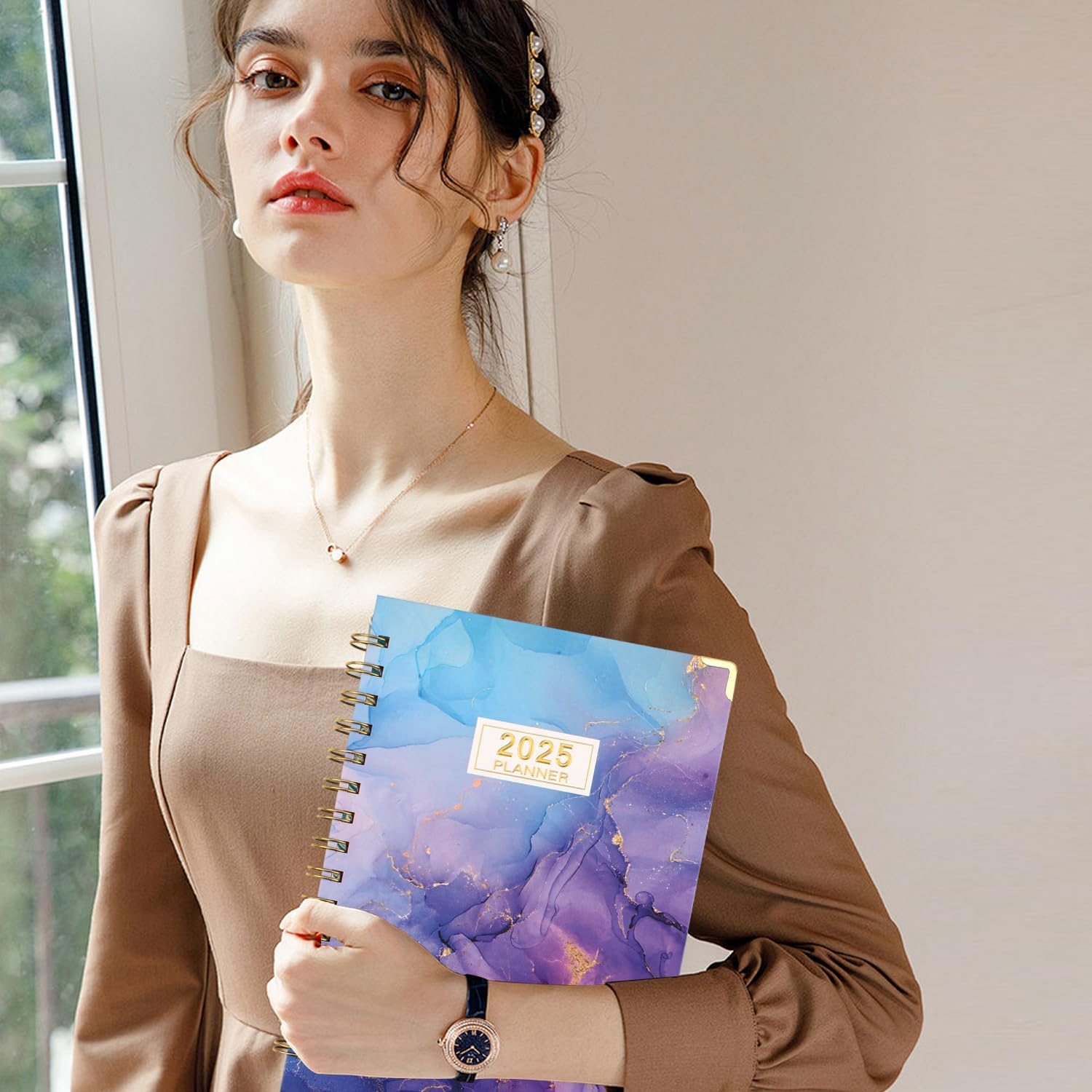 COZY CORE 2025 Planner with Stickers,12-Month Daily Weekly Panner Monthly Organizer, JAN-DEC 2025, 8.4" X 6", Spiral Notebook with Stickers, Elastic Closure, Inner Pocket