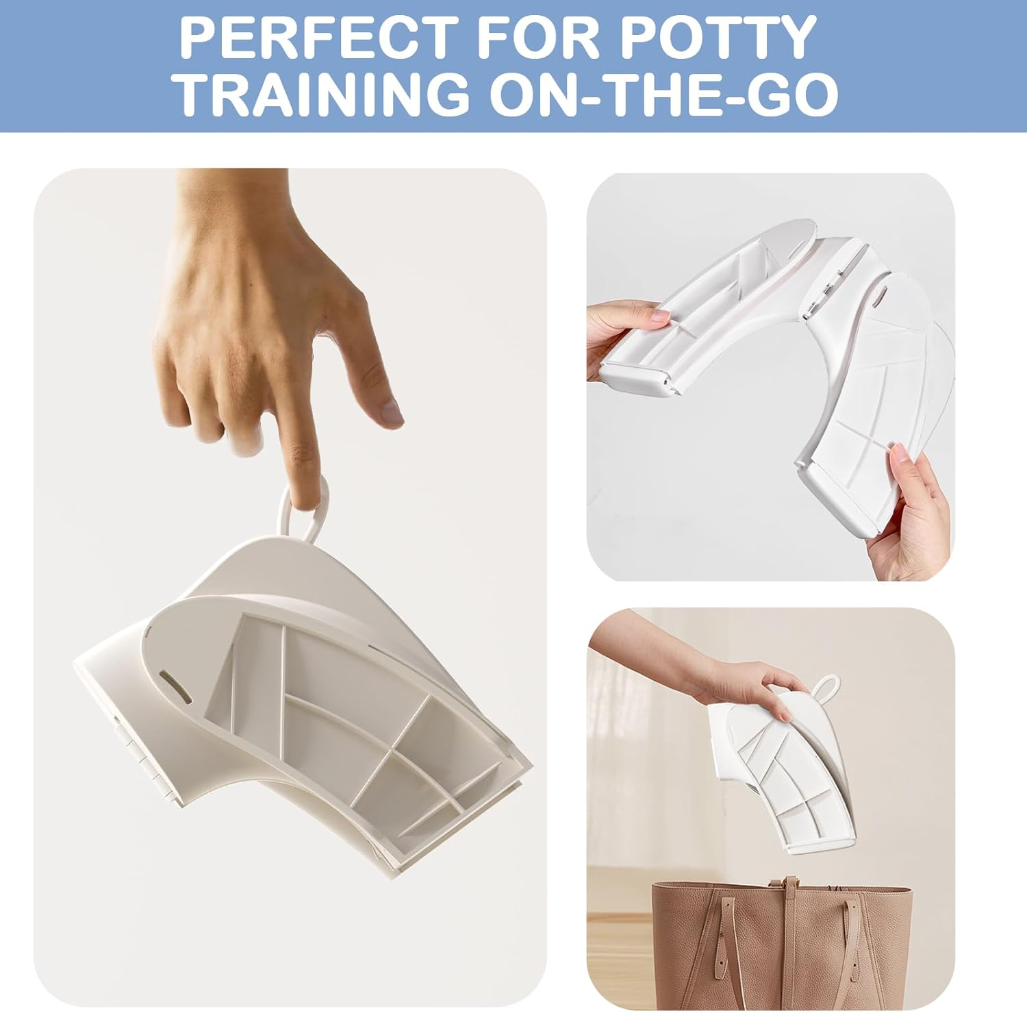 TOTCOZY Portable Folding Toilet Seat for Toddlers, New Upgraded Anti-Pinch Design, Travel Potty Training Seat with Splash Guard, Storage Bag, White image number 4