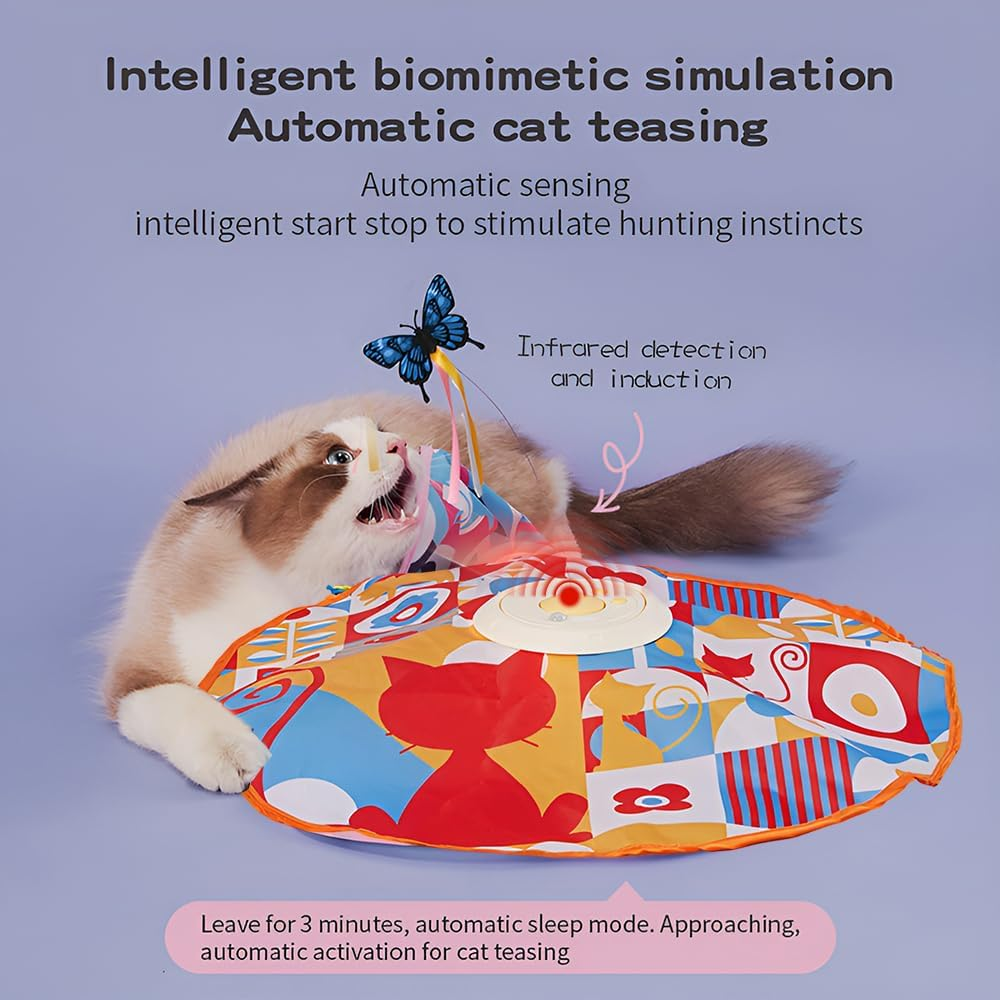 Cat Interactive Toys Intellisense 3-In-1 Rechargeable Motion Activated for Indoor Cats, Long Lifetime Motor Cat Chasing Toy for Exercise/Moving Butterfly/Feather Wand