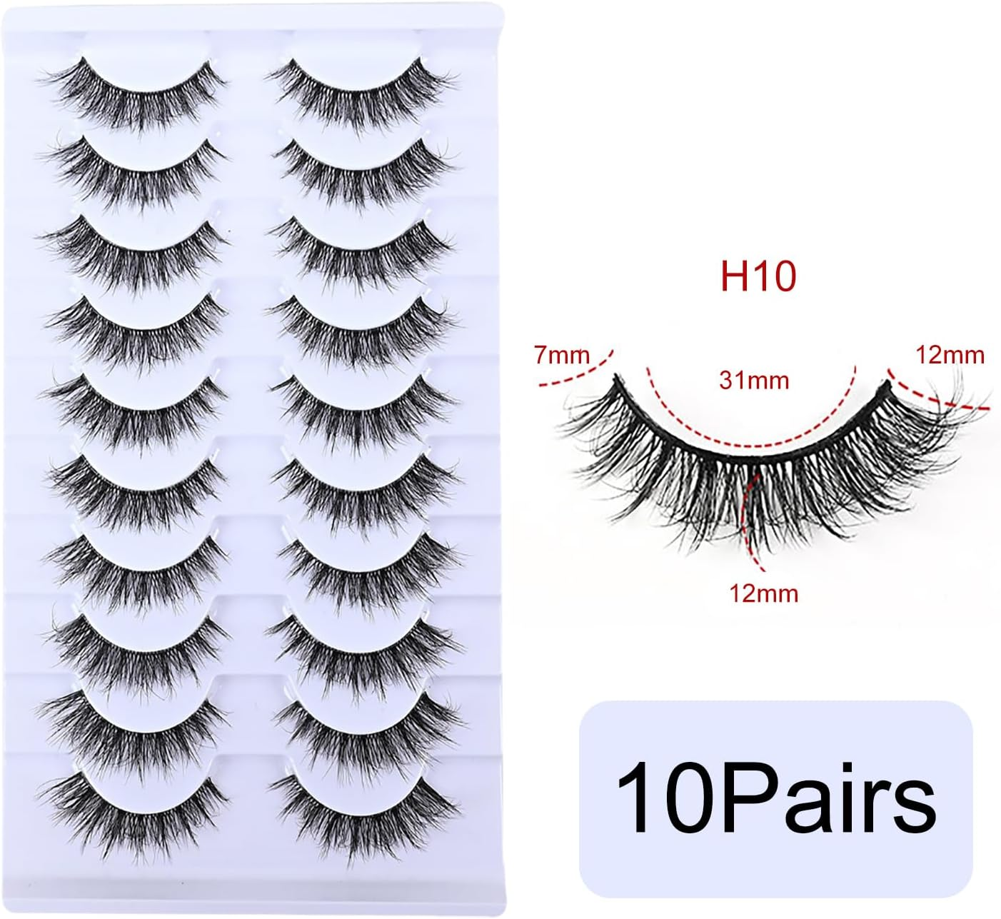 YPYMOD 10 Pairs of False Eyelashes, Natural Eyelashes, Wispy Lashes, Soft Fluffy Eyelashes, Cat Eye Lashes (H10) image number 4