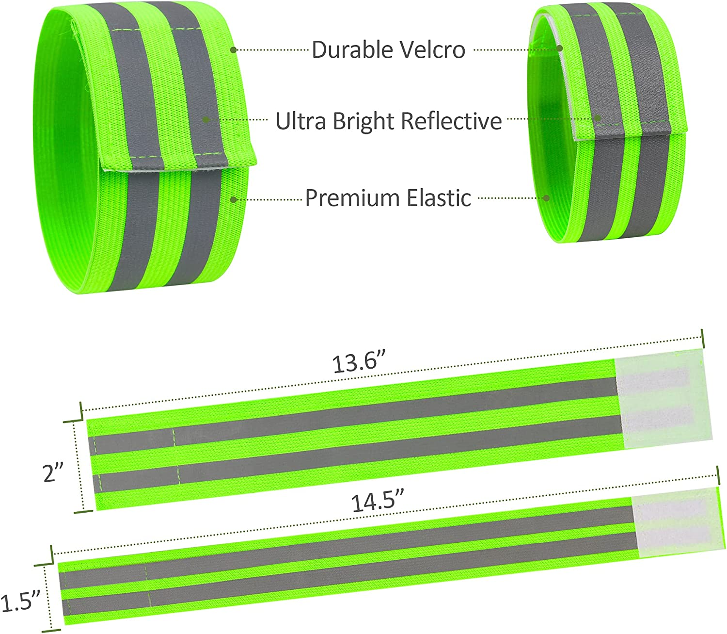 Vanmor High Visibility Reflective Bands for Wrist, Arm, Ankle, Leg. Reflective Running Gear for Men and Women, Safety Reflective Straps Bracelets for Night Running, Cycling, Walking image number 2