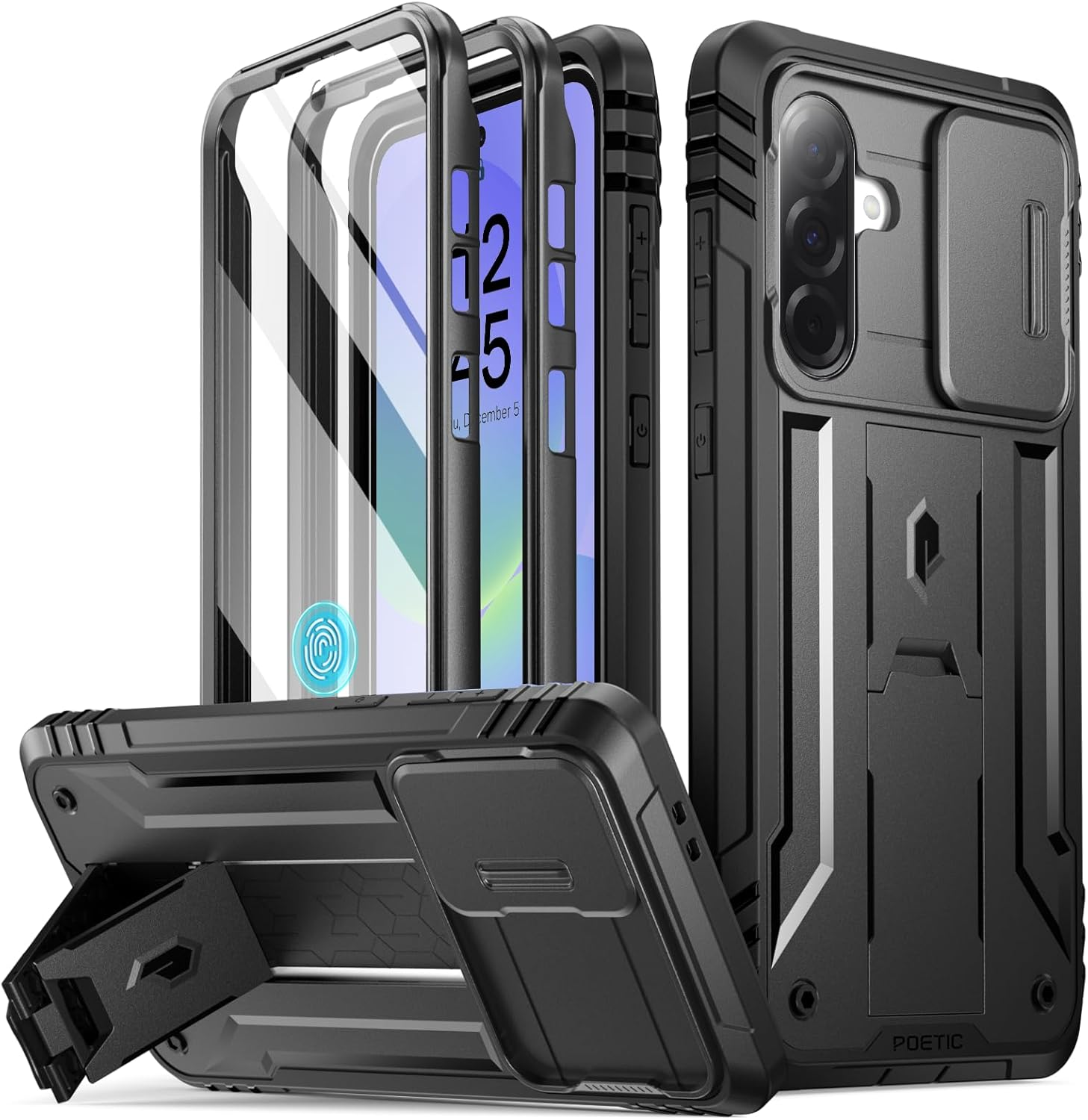POETIC Revolution Case for Samsung Galaxy A36 5G, [Slide Camera Cover] [Screen Protector Works with Fingerprint ID] Military Grade Galaxy A36 5G Phone Case with Kickstand - Black image number 1