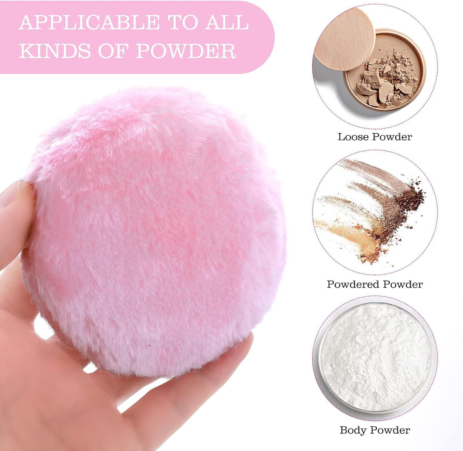 Sibba round Bow Powder Puff 10 Cm Ultra Soft Washable Reusable Large Velour Face Body Loose Wet and Dry image number 6