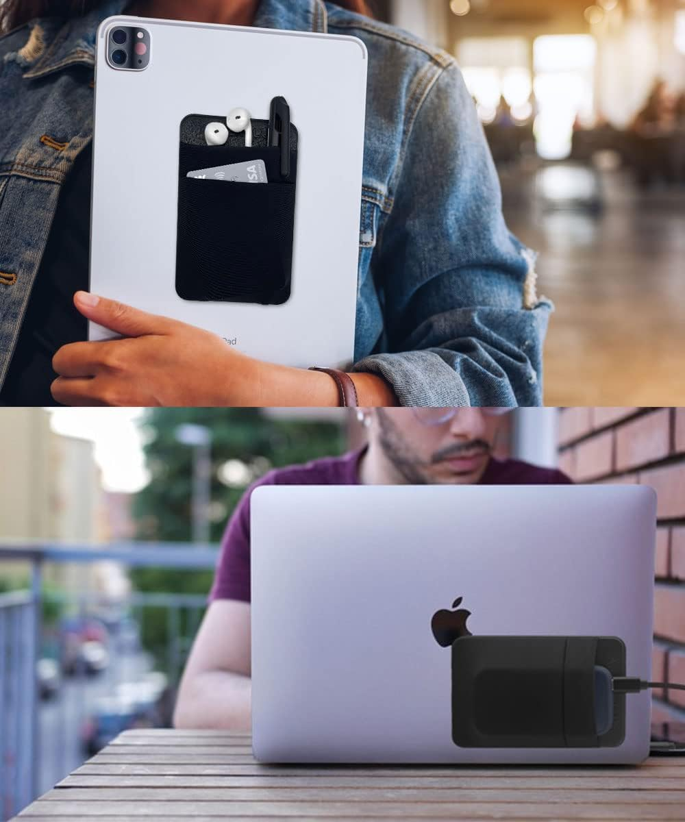 Afterplug 2-Pocket Adhesive Pouch for Laptop, Compatible with External Portable SSD, Magic Mouse, USB Cable and More - Black image number 4