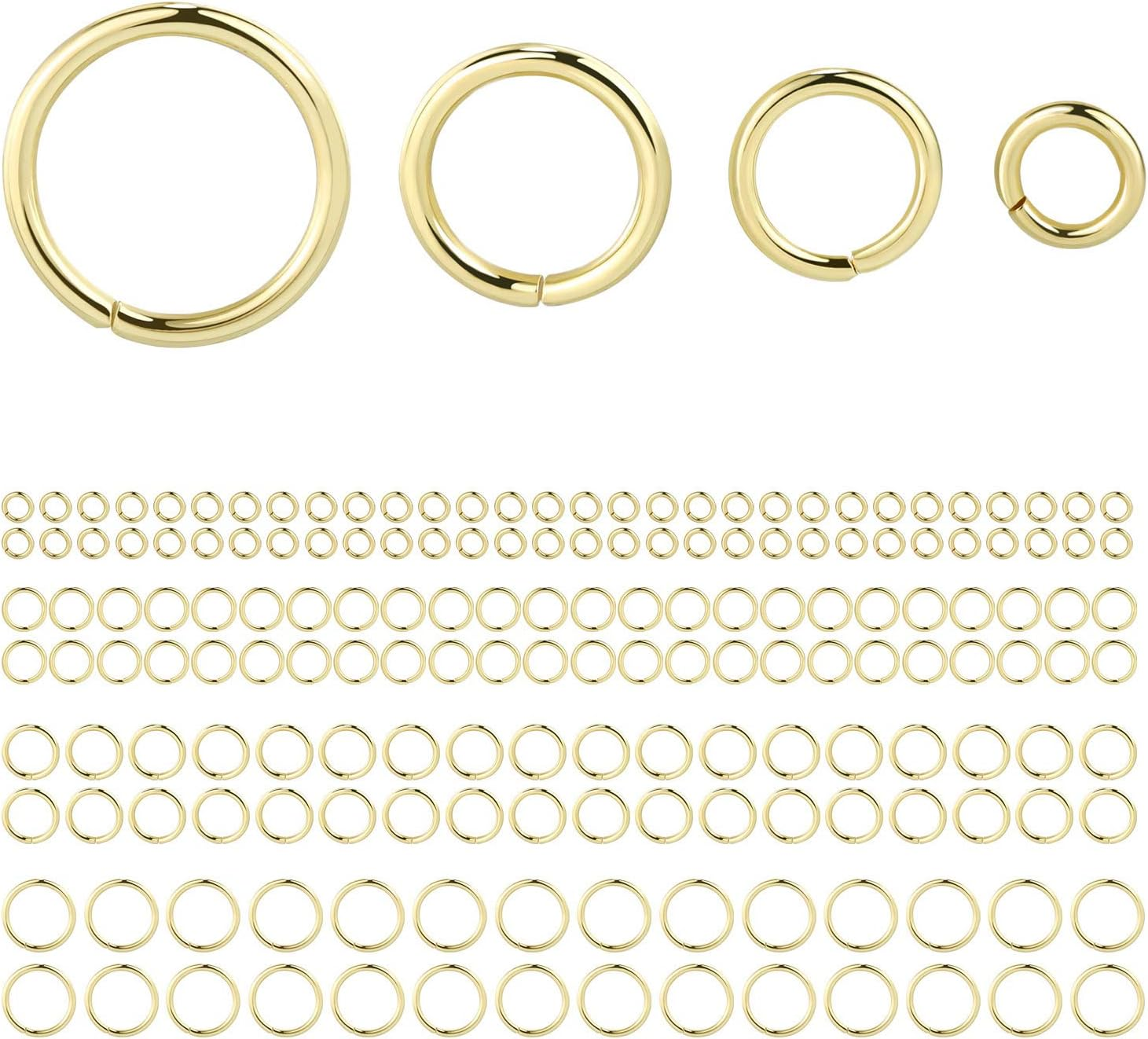 Alexcraft 14K Gold Plated Jump Rings 900PCS 4/6/8/10 Mm Gold Jump Rings Strong Open Ring Bulk for Necklace Bracelet Earrings Jewelry Making