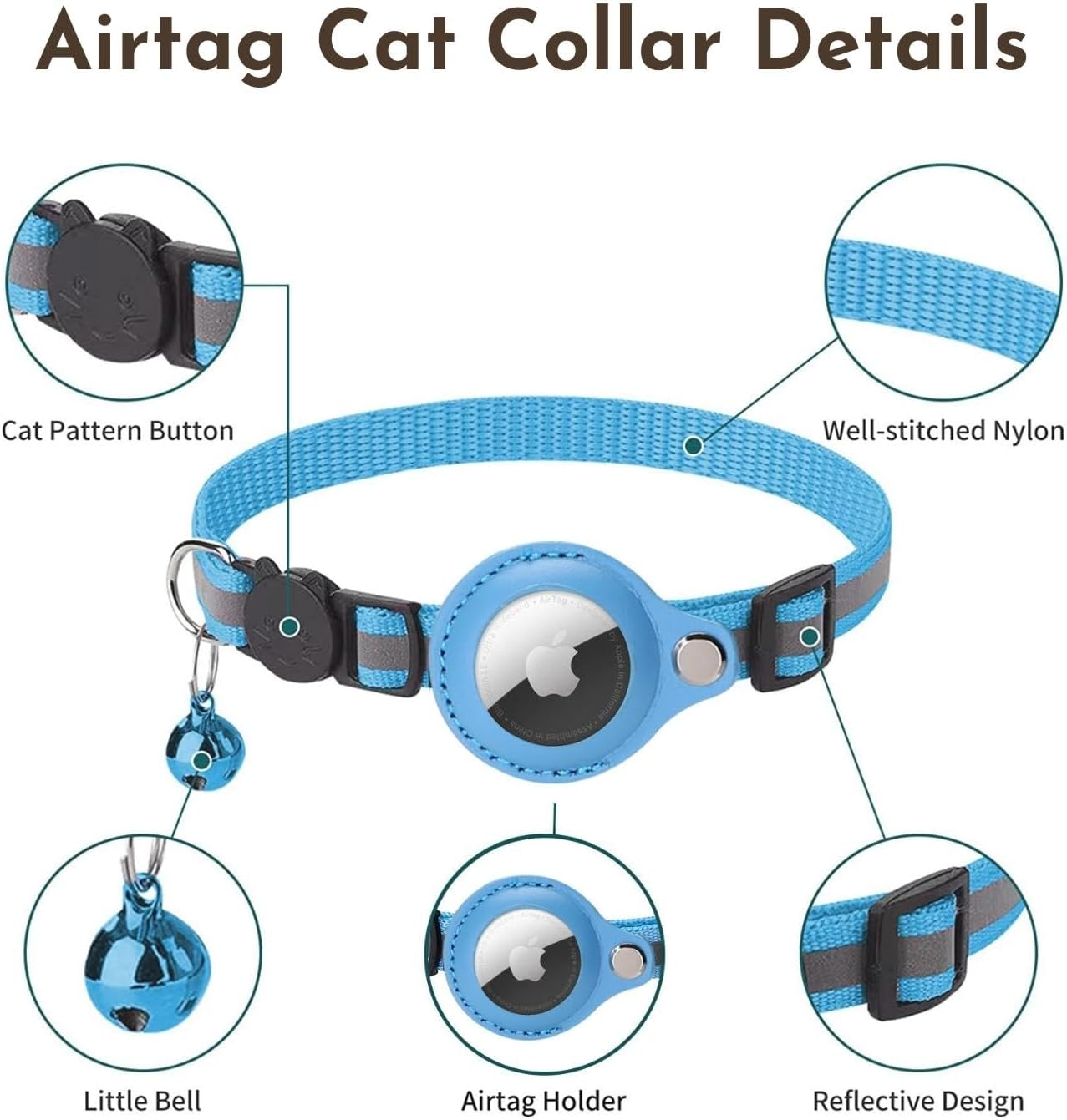 Airtag Cat Collar, Reflective Air Tag Cat Collar with Airtag Holder and Bell, Lightweight Cat Tracker Collar, Cat Airtag Collar with Breakaway Safety Buckle for Cat Dog Kitten Puppy (Black) image number 4